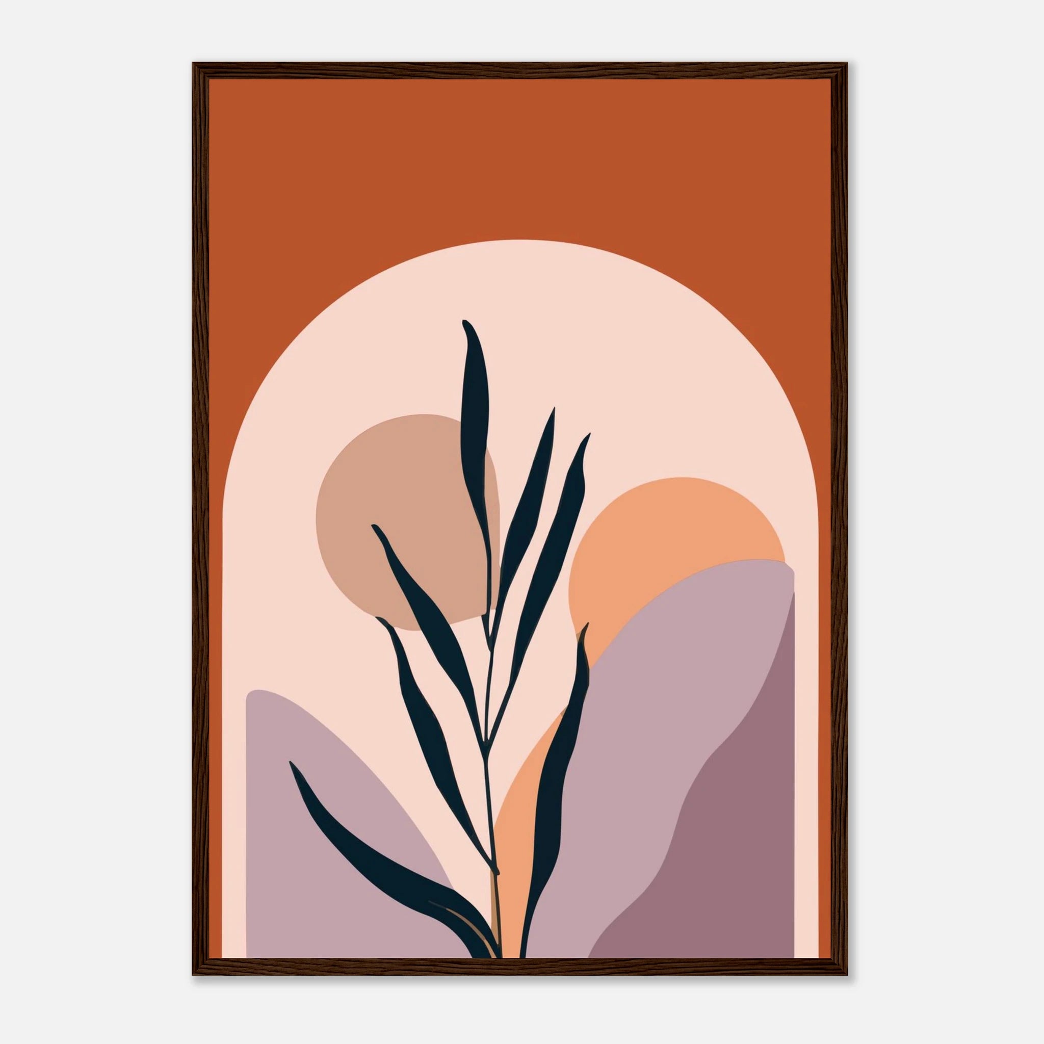 Dark wood frame A2 (42 x 59.4 cm) - Botanic Sunrise Modern Abstract Wall Art - Jerin