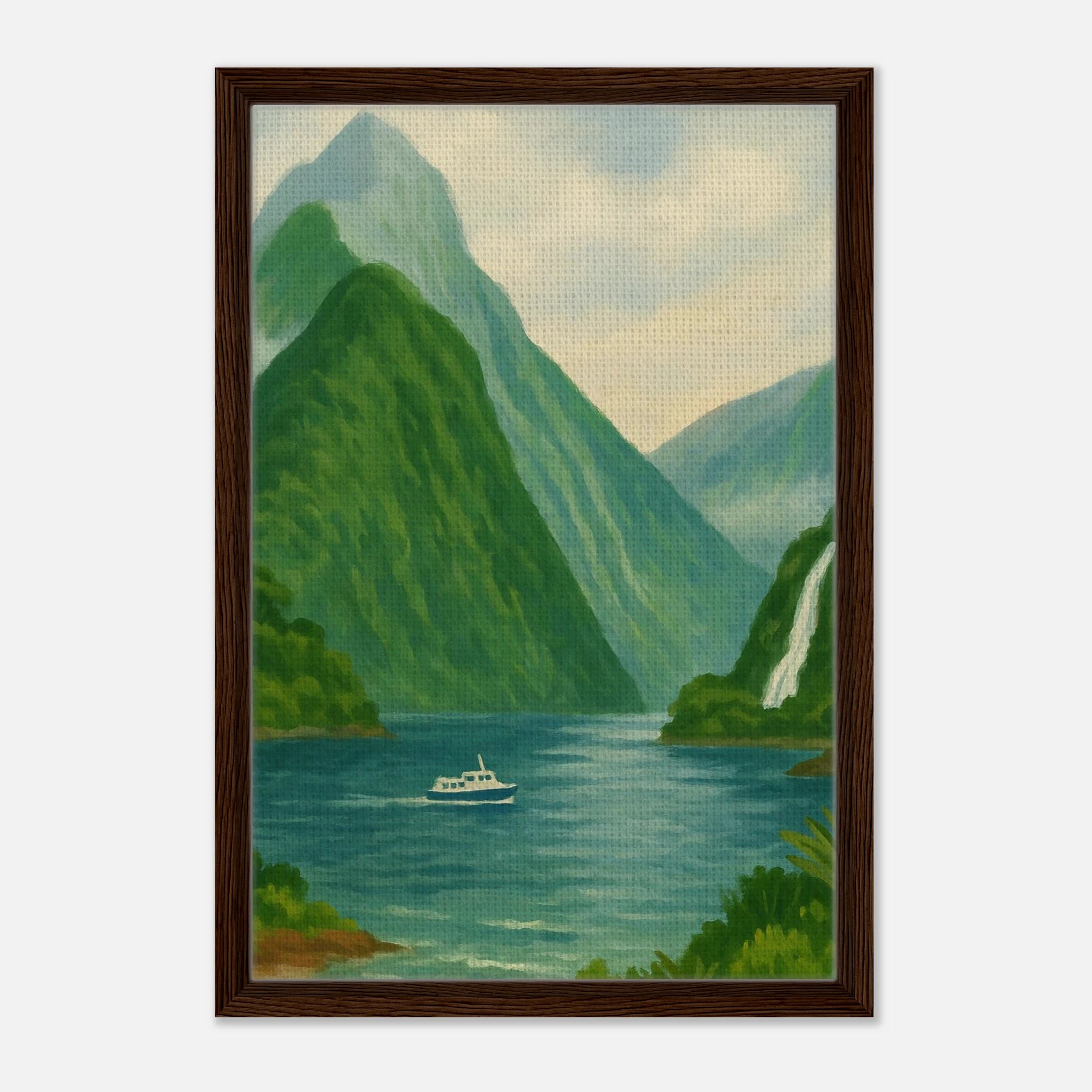 Dark wood frame 40x60 cm 16x24″ - Milford Sound Serenity – New Zealand Fiord Canvas Wall Art - Play By Print