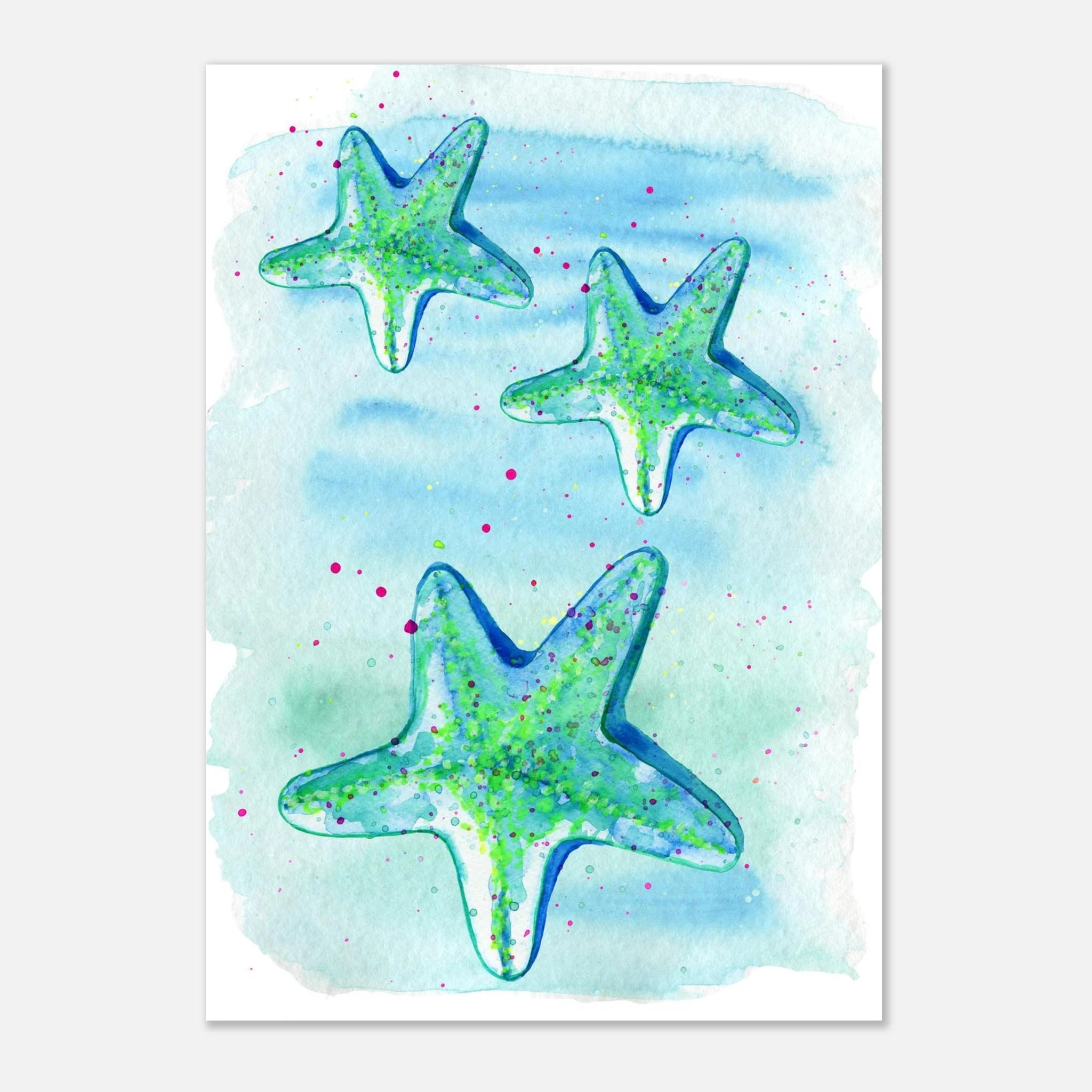 Unframed A4 (21x29.7 cm 8x12") - Tide Treasures – Watercolour Starfish Art Print 🌟🩵 - Play By Print