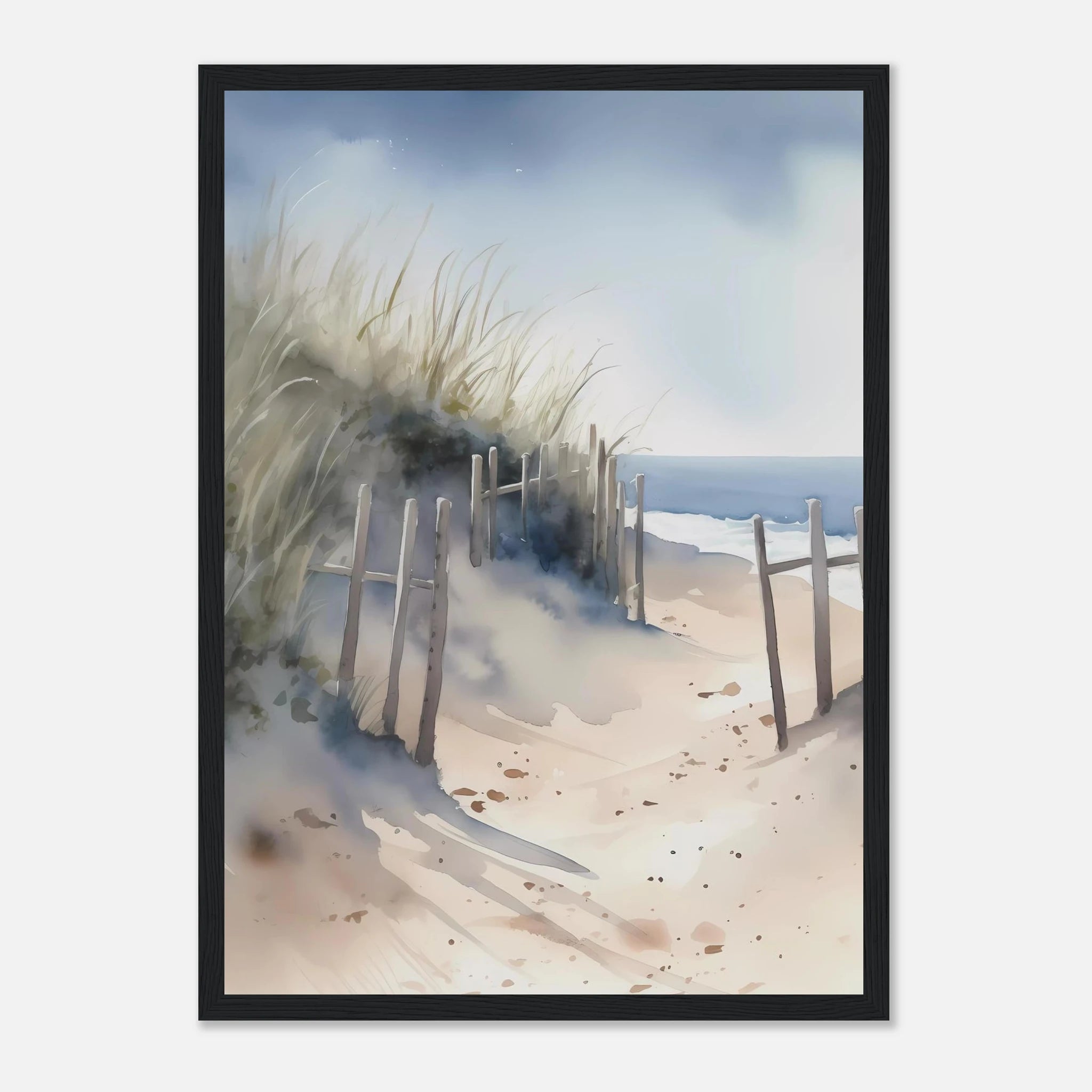 Black frame - Windswept Shoreline Path – Coastal Art Print - Play By Print