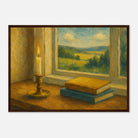 Dark wood frame A2 (42 x 59.4 cm) - “Golden Light & Quiet Pages” | Candlelit Window Still Life - Play By Print
