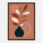 Dark wood frame - Terracotta Vase & Leaf Modern Abstract Wall Art - Jerin