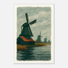 White frame 60x90 cm 24x36″ - Dutch Windmills at Zaandam – Gouache-Style Art Print - Play By Print