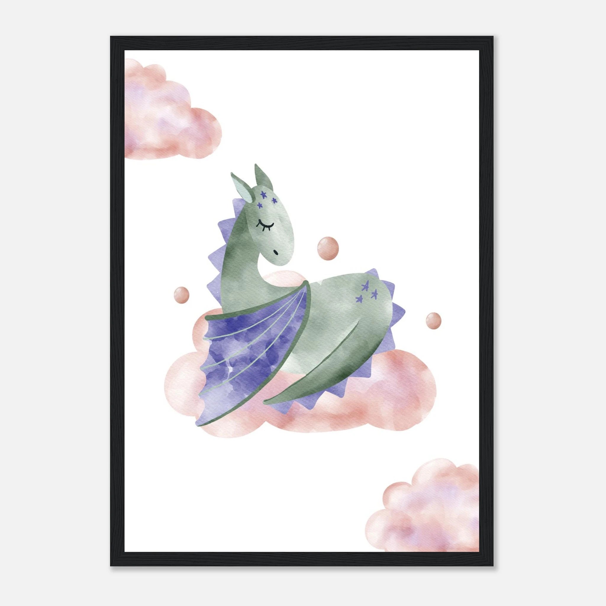 Black frame - Watercolour Sleeping Dragon Wall Art - Olga