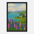 Black frame 40x60 cm 16x24″ - Lake Tekapo Lupins & Church – New Zealand Landscape Canvas Wall Art - Play By Print