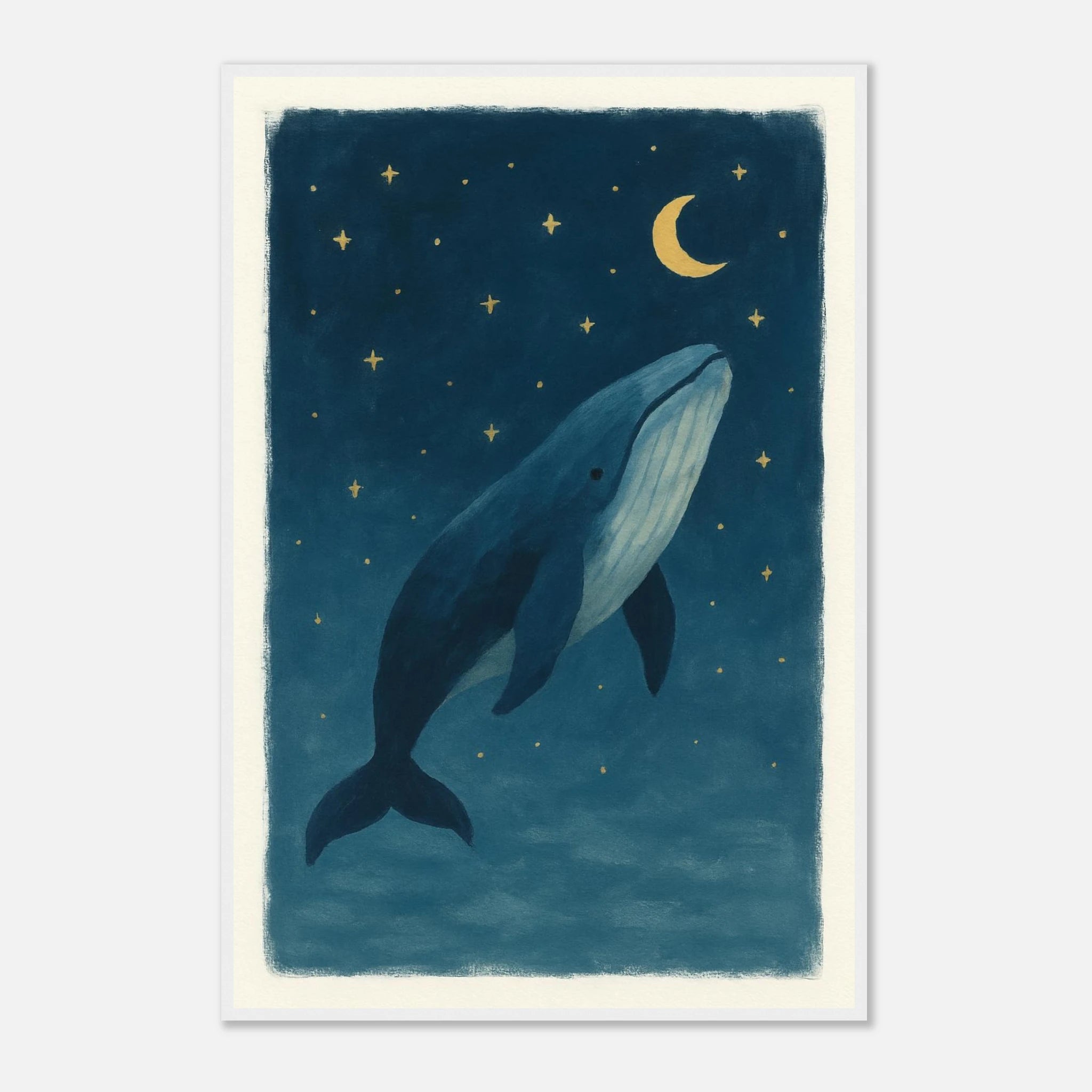 White frame 60x90 cm 24x36″ - Whale Wishes Under the Moon – Magical Nursery Art Print - Play By Print