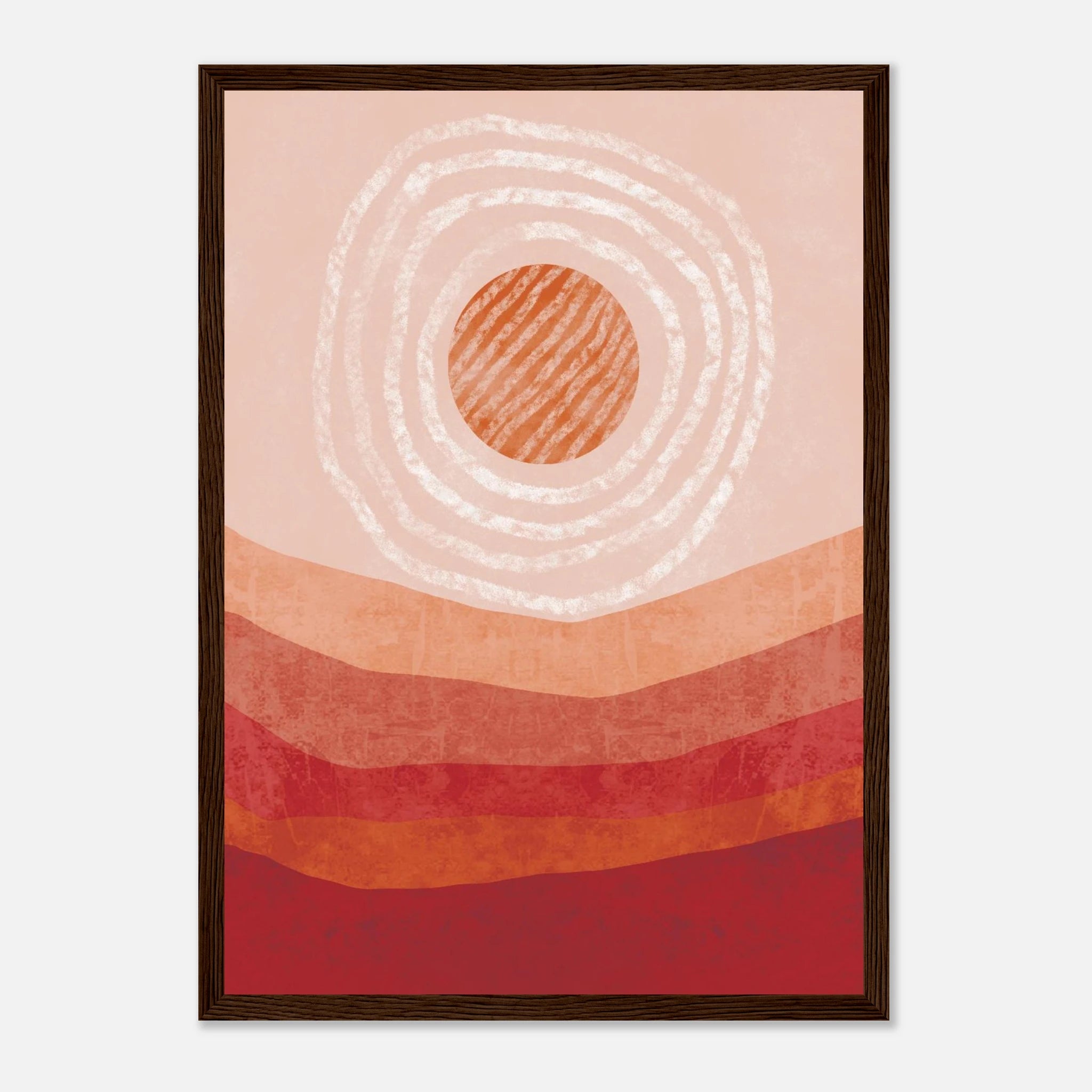 Dark wood frame - Solar Bloom – Abstract Sunrise Wall Art in Terracotta Tones - Daisy