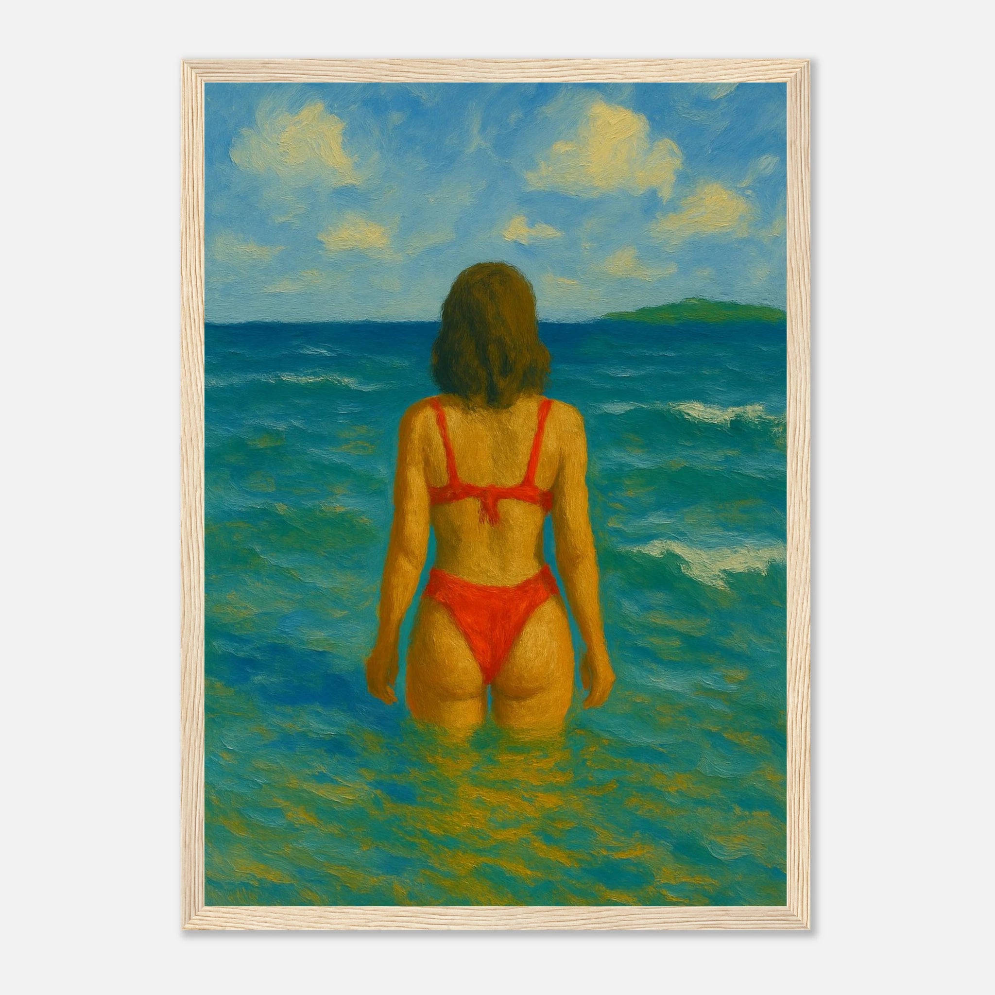 Wood frame A3 (29.7 x 42 cm) - Back to the Horizon | Red Bikini Coastal Wall Art - Play By Print