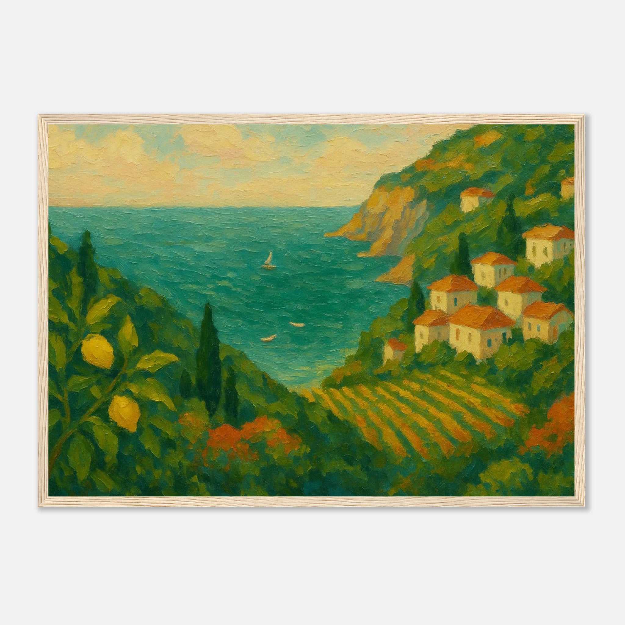 Wood frame A2 (42 x 59.4 cm) - “Lemon Coast Daydream” | Amalfi-Inspired Coastal - Play By Print