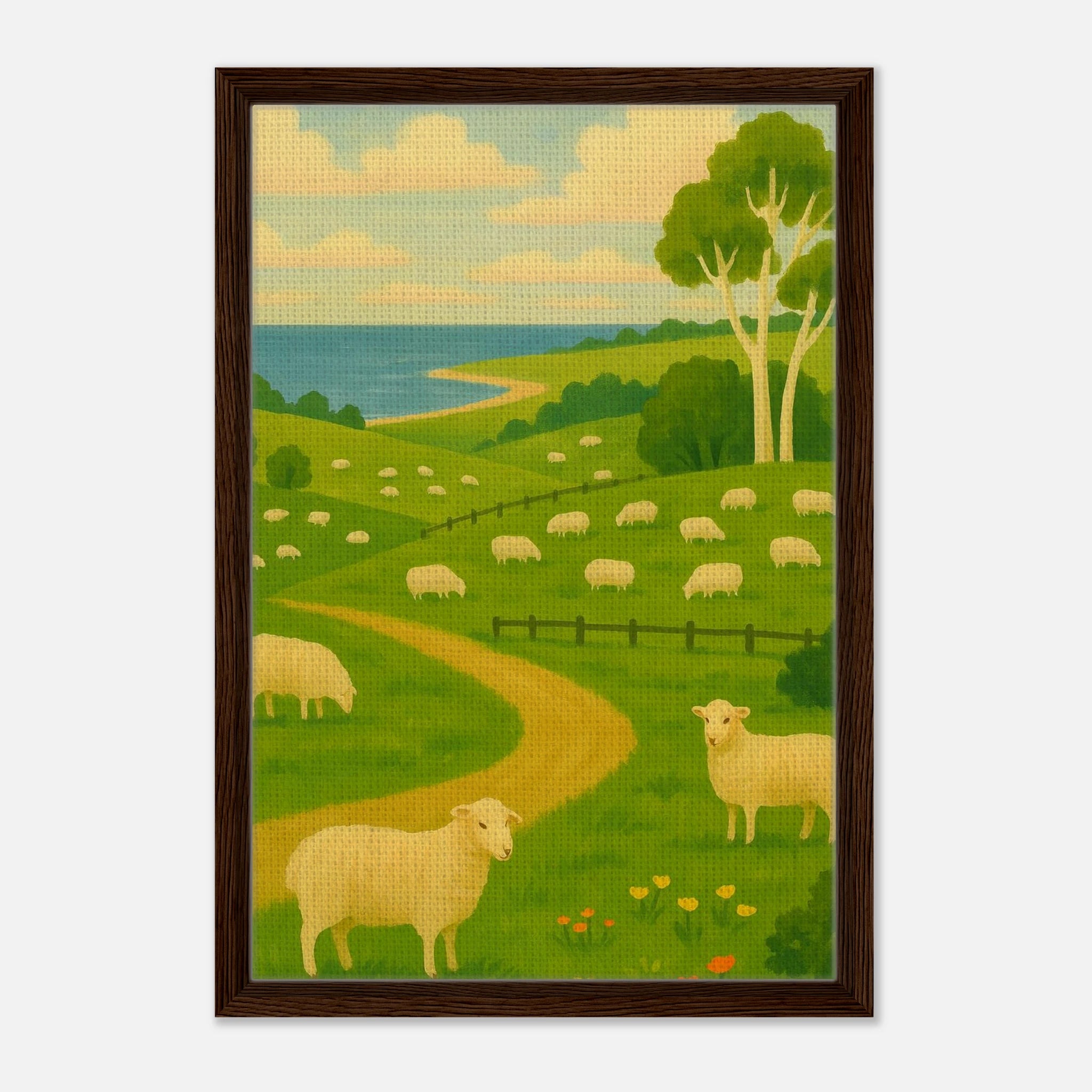 Dark wood frame 40x60 cm 16x24″ - Coastal Sheep Meadow – Australian Pasture Canvas Wall Art - Play By Print