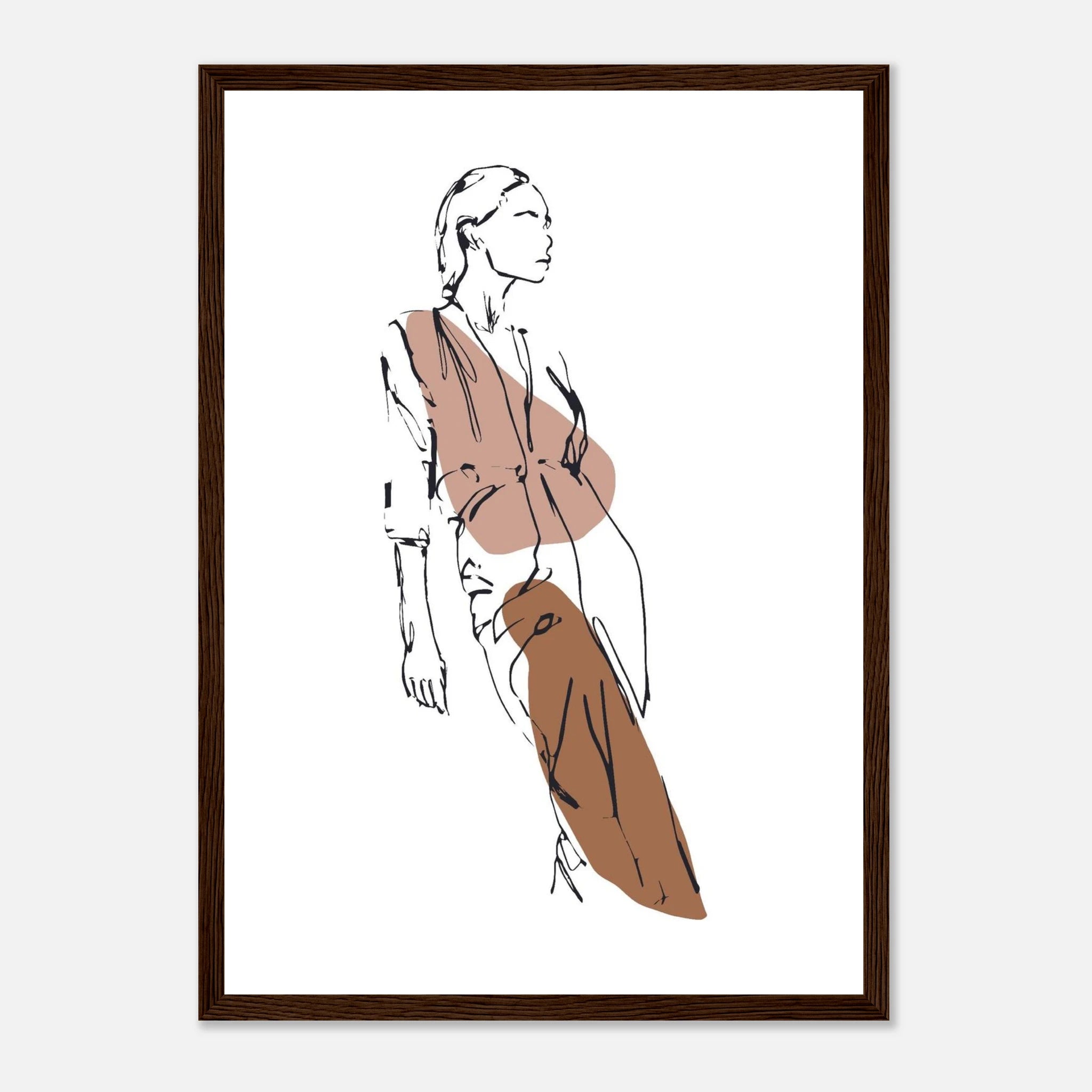 Dark wood frame - Modern Muse – Minimalist Fashion Figure Line Art Print - Daisy