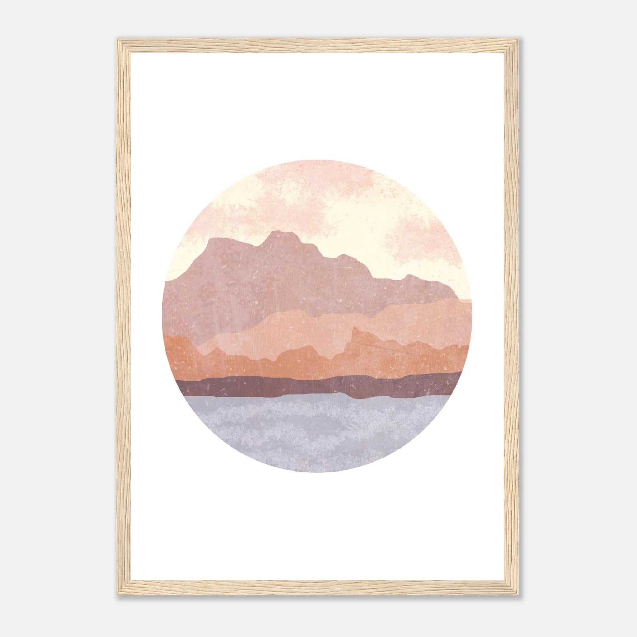 Wood frame - Circular Mountain Horizon – Watercolour Landscape Art Print - Daisy