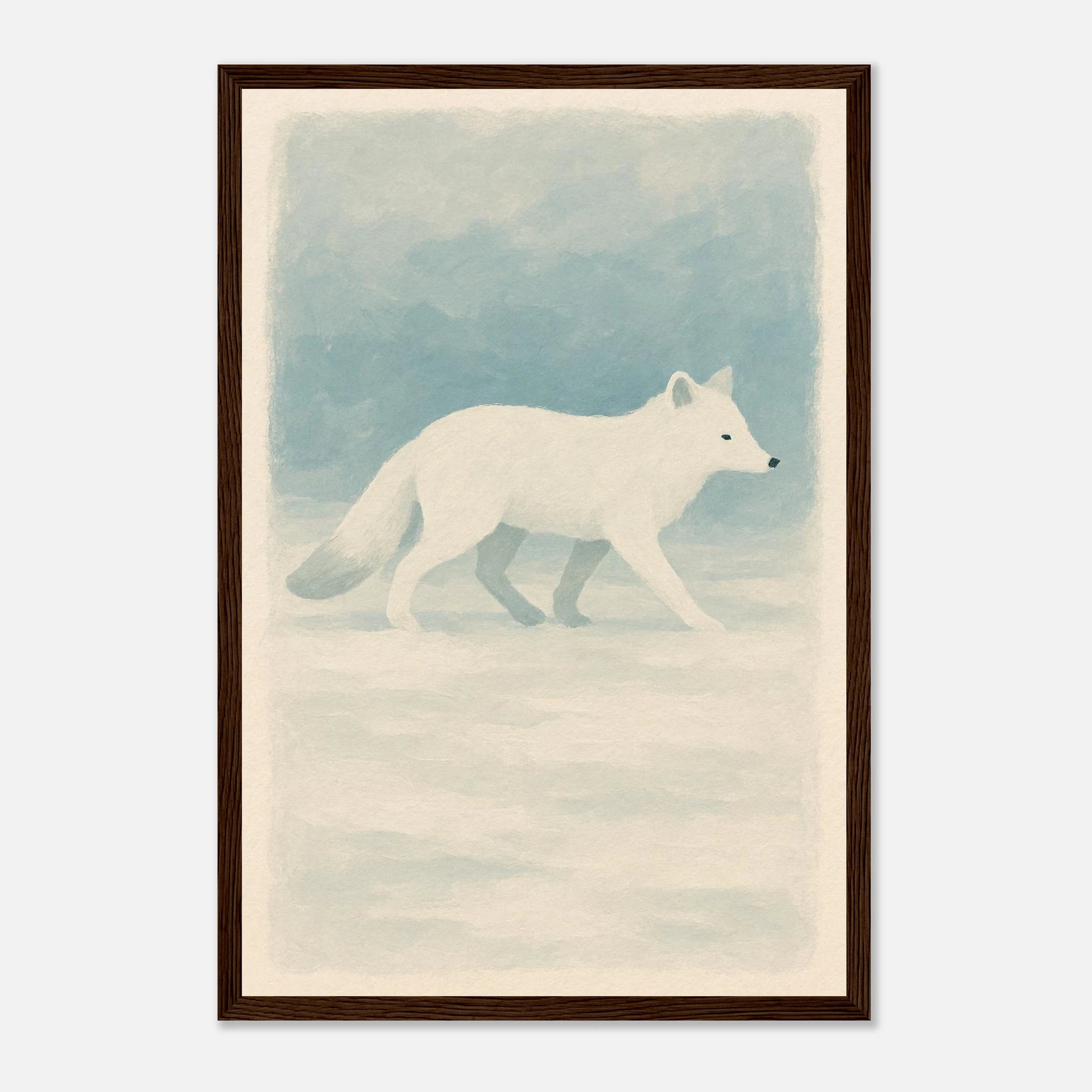Dark wood frame 30x45 cm 12x18″ - Silent Steps – Arctic Fox in Snow Wall Art Print - Play By Print