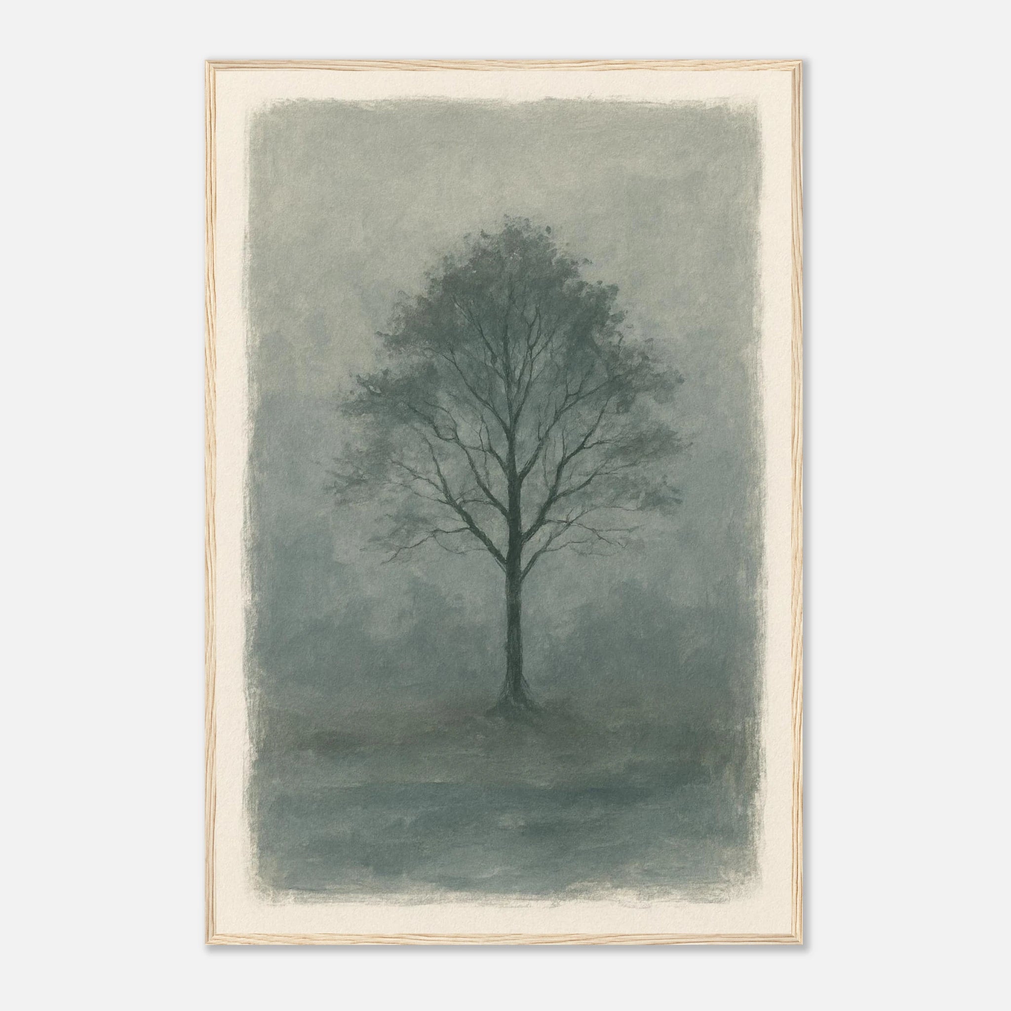 Wood frame 60x90 cm 24x36″ - Misty Monochrome Tree – Minimalist Landscape Art Print - Play By Print