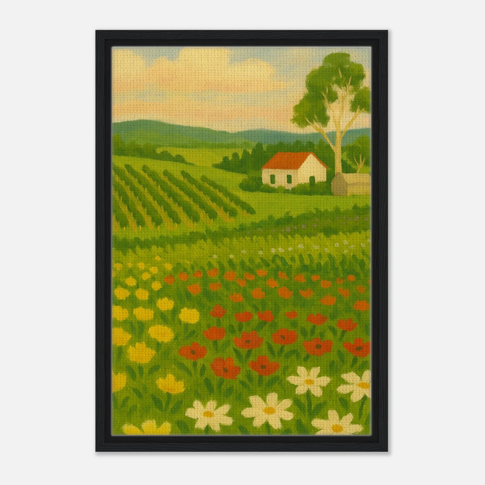 Black frame 40x60 cm 16x24″ - Vineyard & Wildflowers – Australian Countryside Canvas Wall Art - Play By Print