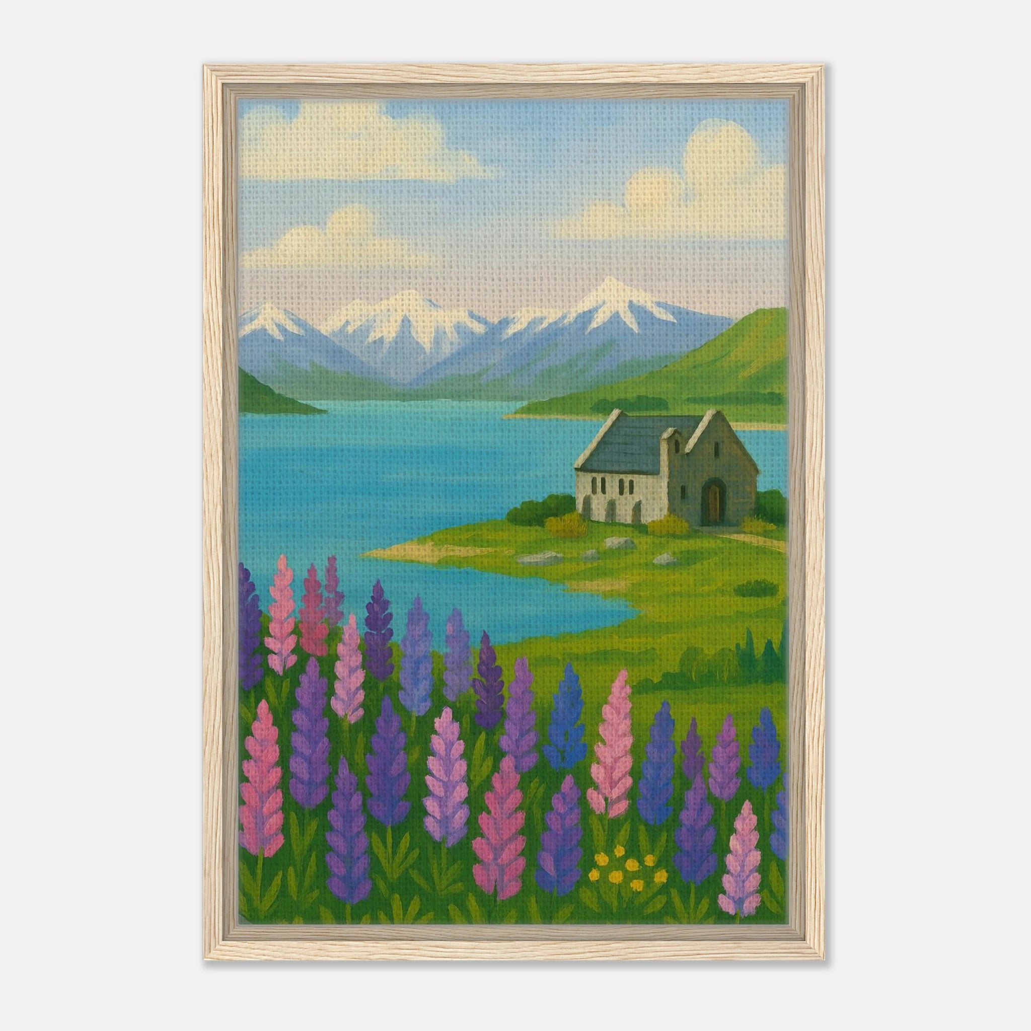 Wood frame 40x60 cm 16x24″ - Lake Tekapo Lupins & Church – New Zealand Landscape Canvas Wall Art - Play By Print