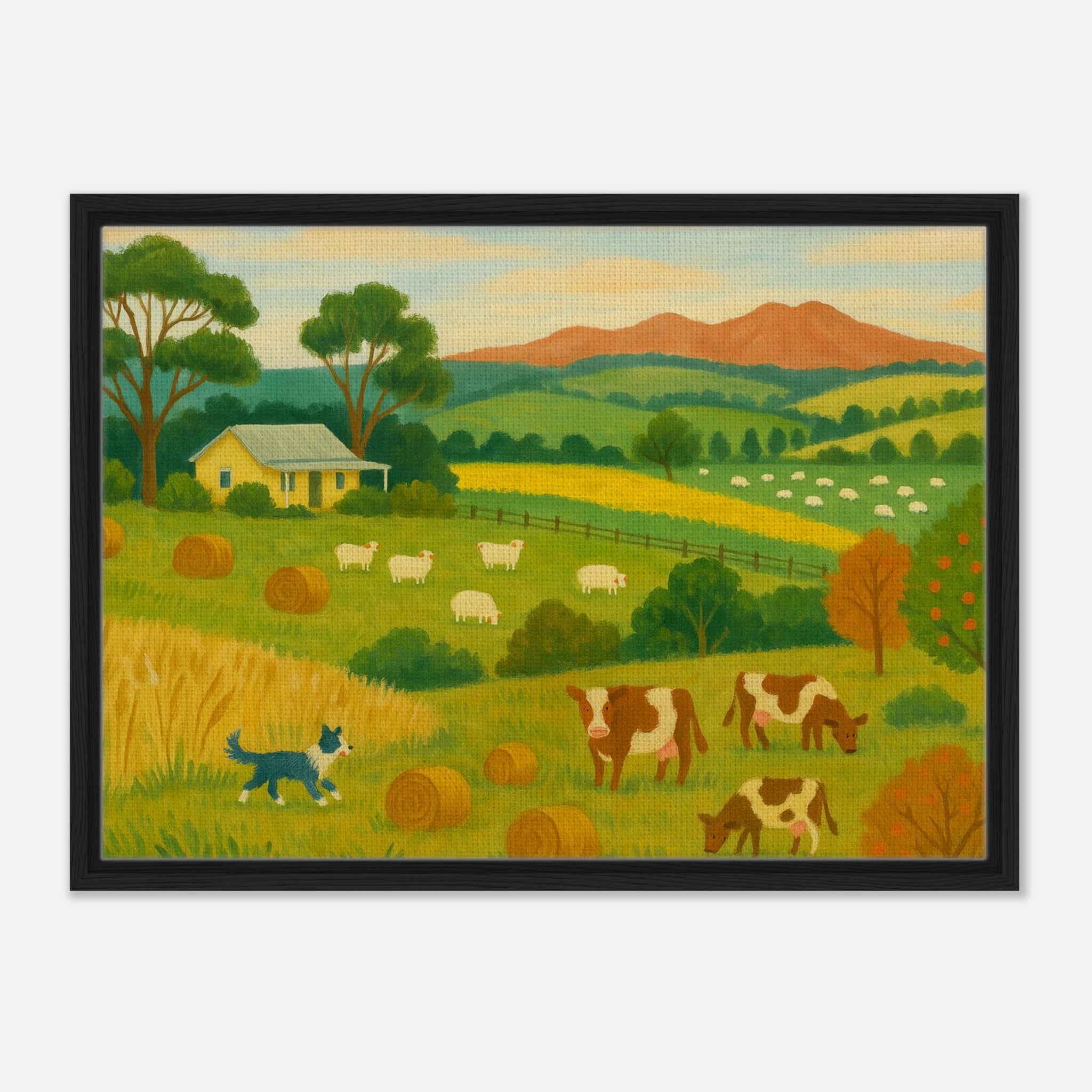 Black frame 50x70 cm 20x28″ - Australian Farm Life Landscape Canvas Wall Art - Play By Print