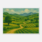 White frame A1 (59.4 x 84.1 cm) - “Winding Through Green” | Rolling Hills Countryside Print - Play By Print