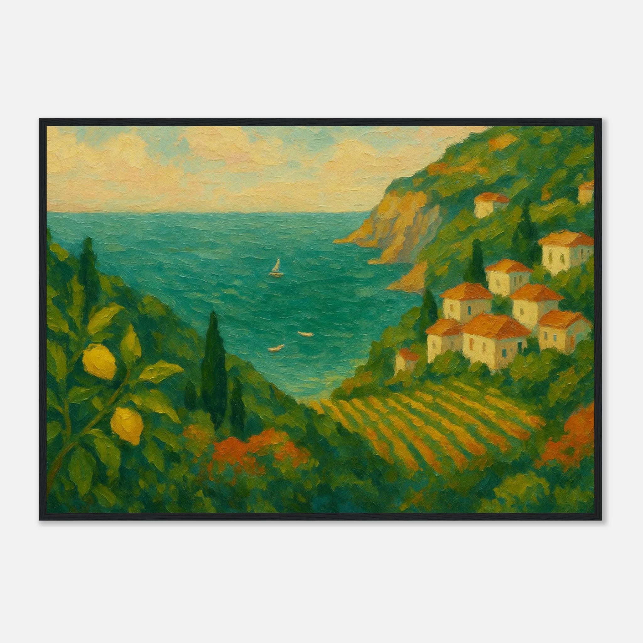 Black frame A1 (59.4 x 84.1 cm) - “Lemon Coast Daydream” | Amalfi-Inspired Coastal - Play By Print