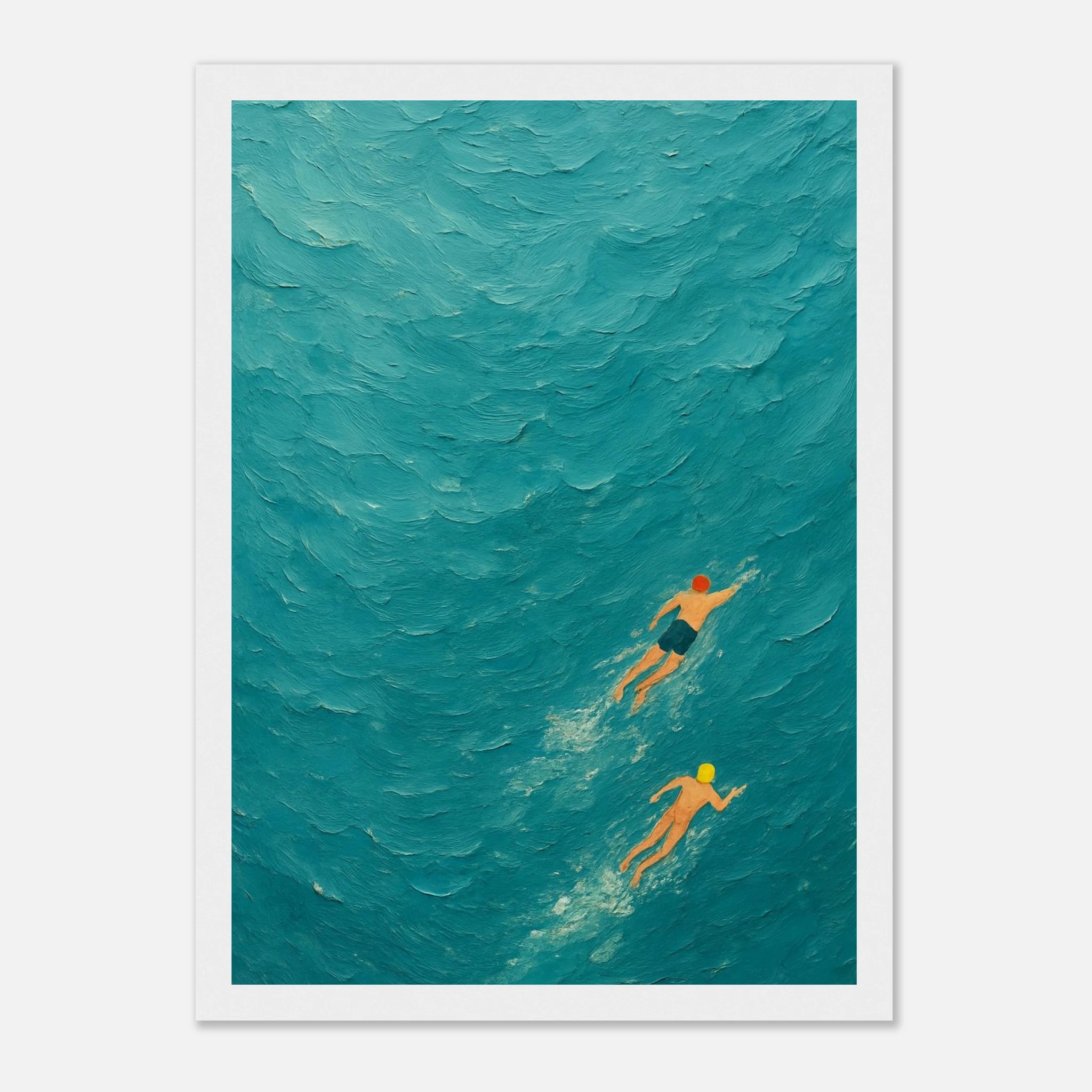 White frame 21x29.7 cm 8x12" - Ocean Swimmers Wall Art | Textured Painterly Sea Print - Play By Print