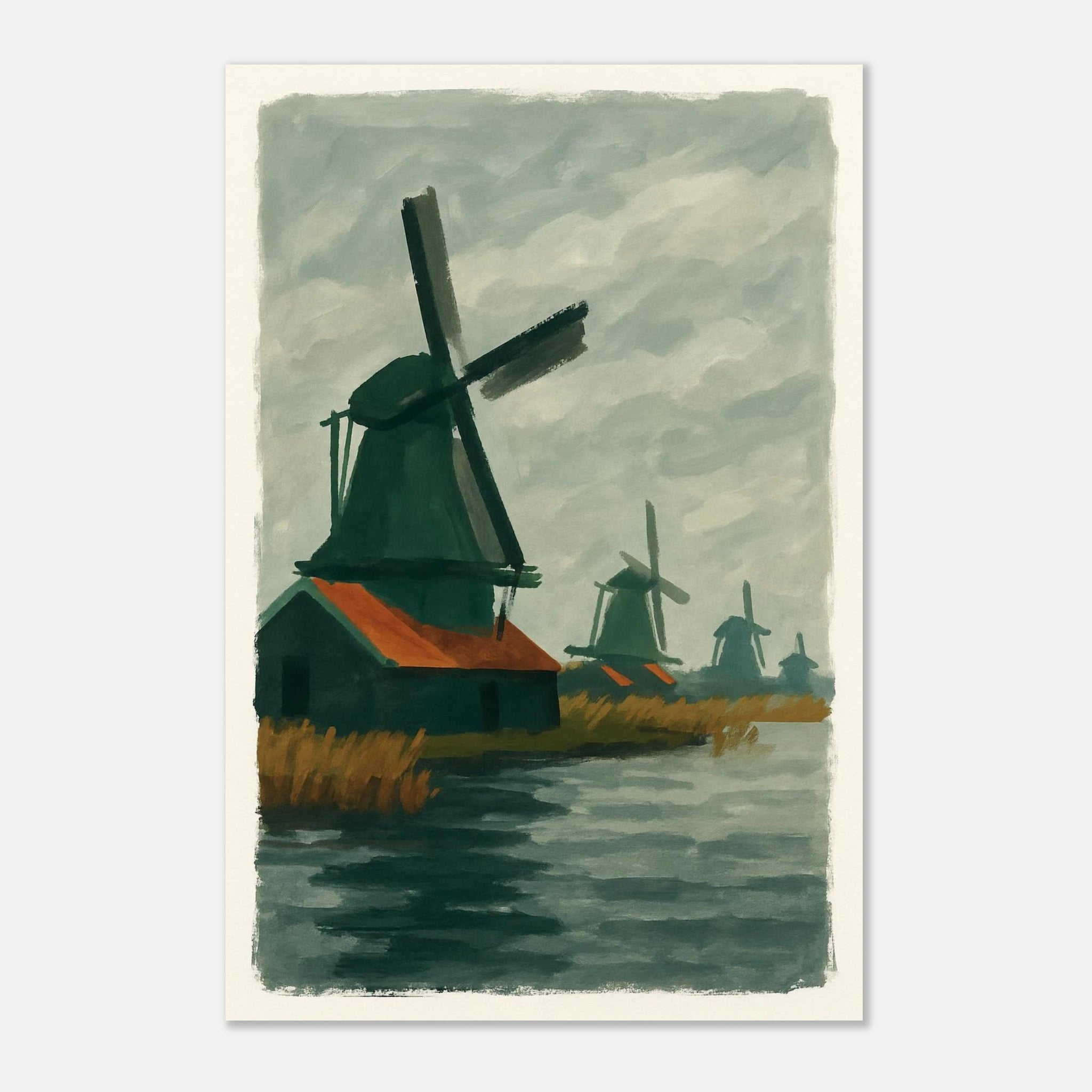 Unframed 30x45 cm 12x18″ - Dutch Windmills at Zaandam – Gouache-Style Art Print - Play By Print