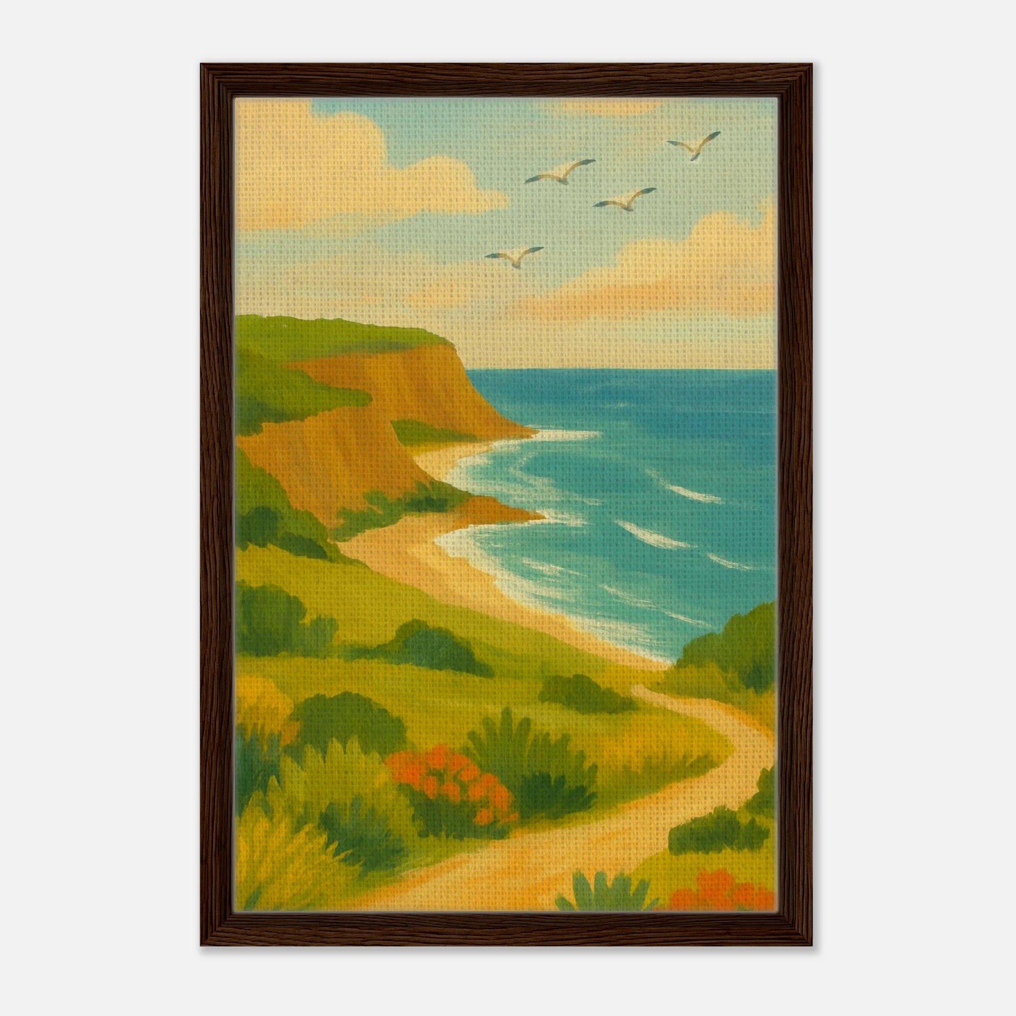 Dark wood frame 40x60 cm 16x24″ - Coastal Cliffs Walk – Scenic Ocean Landscape Canvas Wall Art - Play By Print