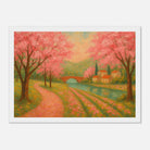 White frame 21x29.7 cm 8x12" - Spring Cherry Blossom Lane – Pink Blossoms by the River Art Print - Play By Print