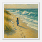 White frame 30x30 cm 12x12″ - “Soft Steps by the Sea” | Serene Coastal Art Print - Play By Print