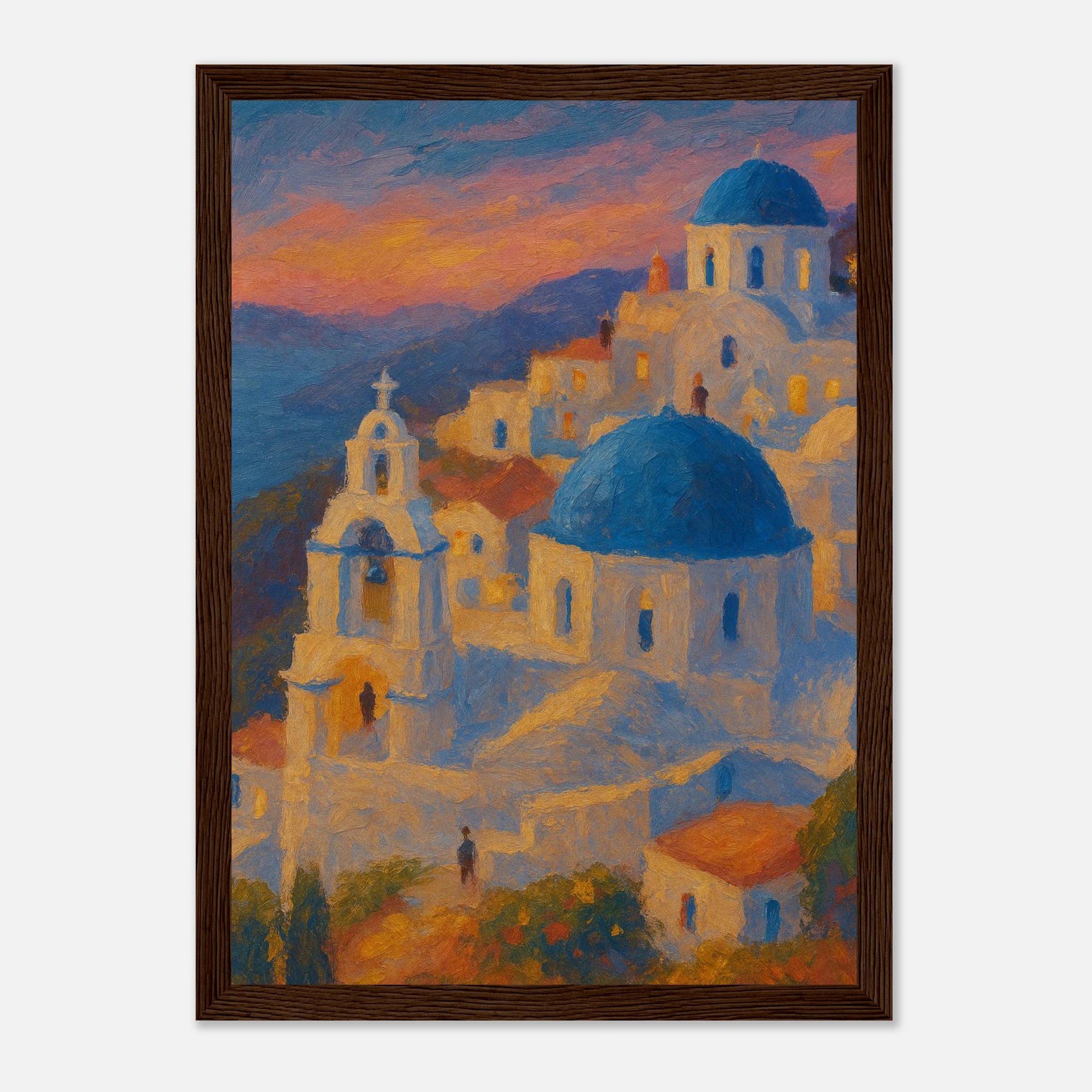 Dark wood frame 21x29.7 cm 8x12" - "Sunset Over Santorini" Print | Mediterranean Wall Art - Play By Print