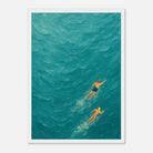 White frame A3 (29.7 x 42 cm) - Ocean Swimmers Wall Art | Textured Painterly Sea Print - Play By Print