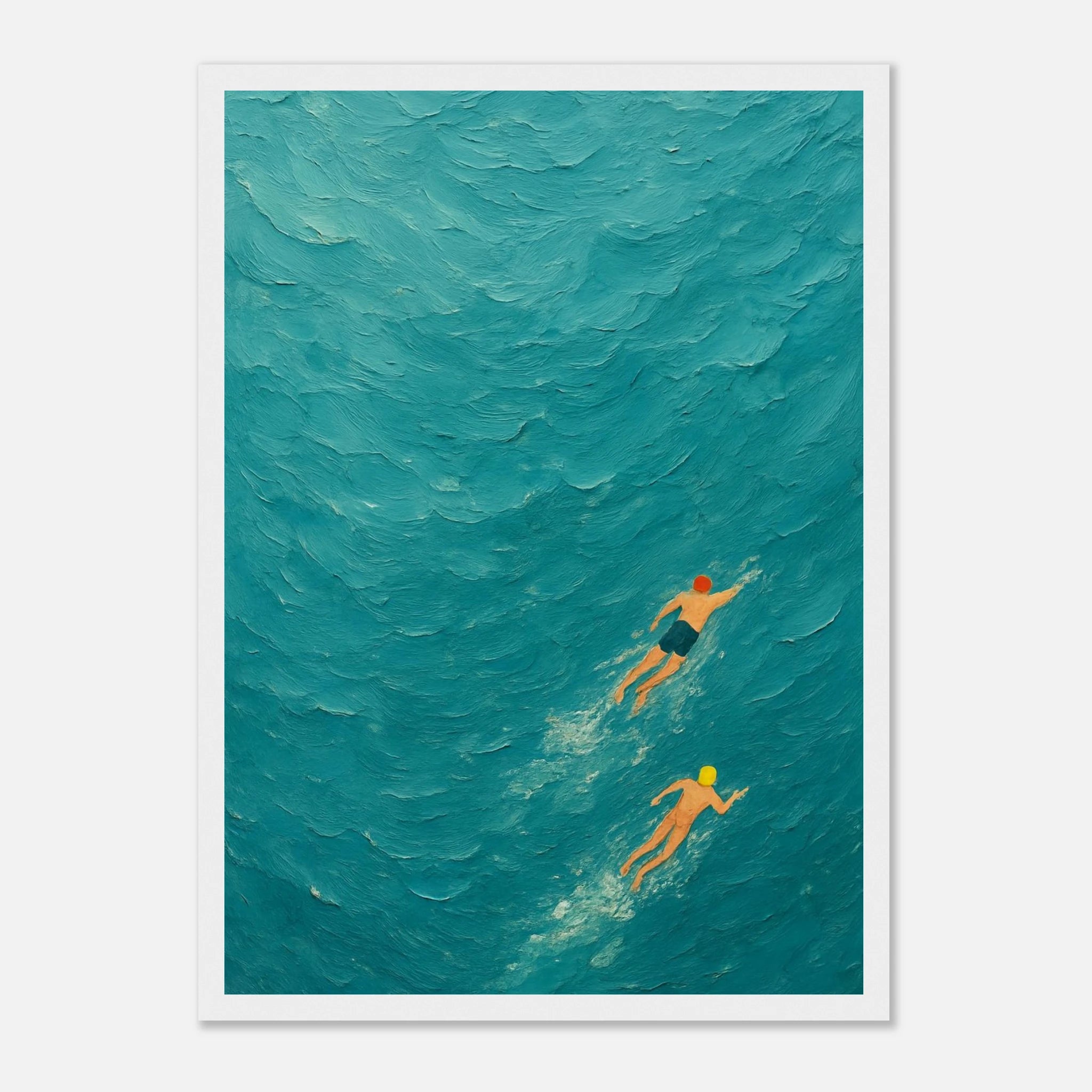 White frame A3 (29.7 x 42 cm) - Ocean Swimmers Wall Art | Textured Painterly Sea Print - Play By Print