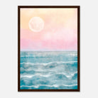 Dark wood frame - Cotton Candy Horizon – Serene Ocean Sunrise Watercolour Print - Daisy