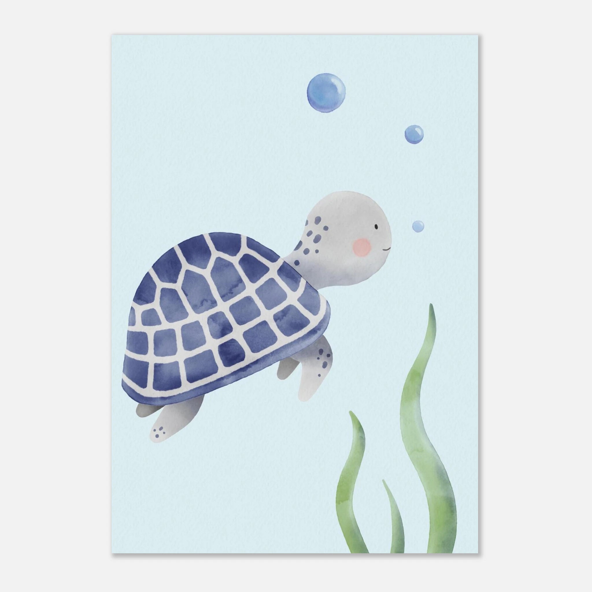 Unframed A2 (42 x 59.4 cm) - Blue Sea Turtle Nursery Print | Watercolour Ocean Animal Wall Art for Kids - Iris