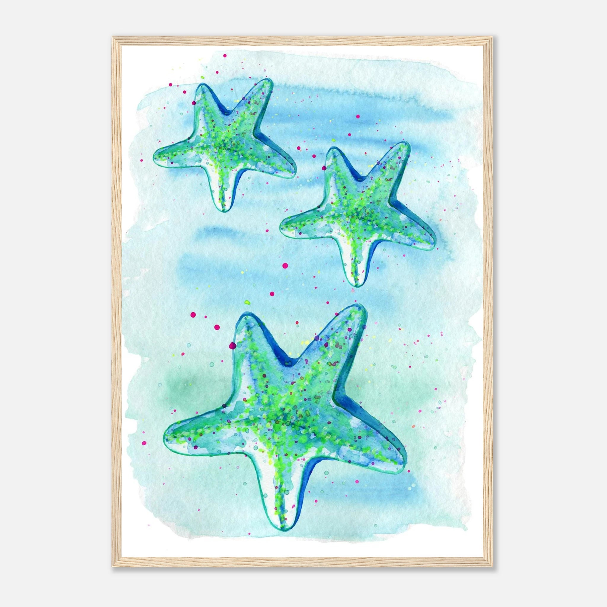 Wood frame A2 (42 x 59.4 cm) - Tide Treasures – Watercolour Starfish Art Print 🌟🩵 - Play By Print