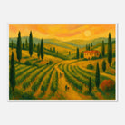 White frame A1 (59.4 x 84.1 cm) - “Sunset Over Tuscany” | Golden Vineyard Landscape - Play By Print
