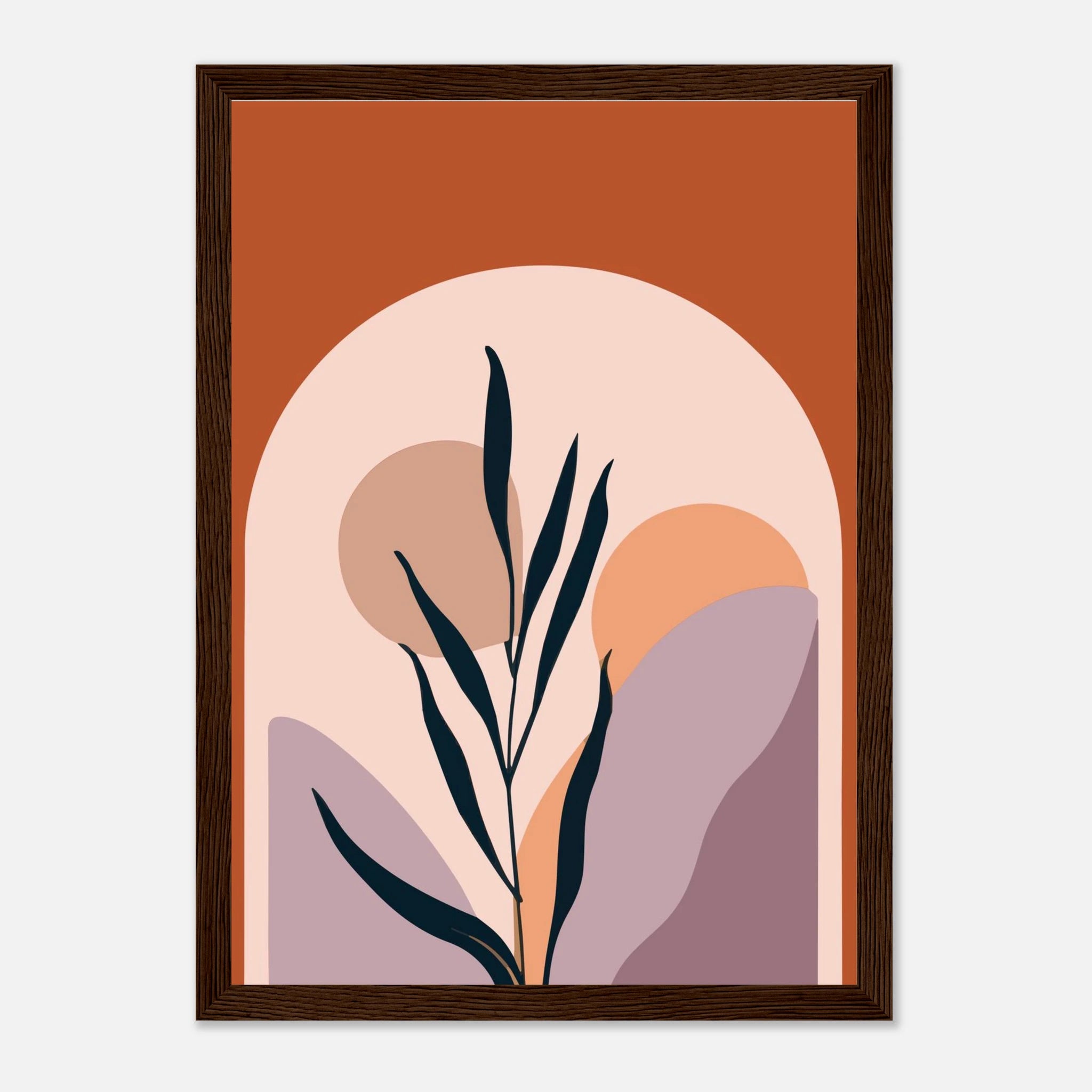 Dark wood frame A4 (21x29.7 cm 8x12") - Botanic Sunrise Modern Abstract Wall Art - Jerin