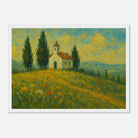 White frame A3 (29.7 x 42 cm) - “Chapel on the Hill” | Countryside Church Landscape Print - Play By Print