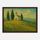Dark wood frame 21x29.7 cm 8x12" - “Chapel on the Hill” | Countryside Church Landscape Print - Play By Print