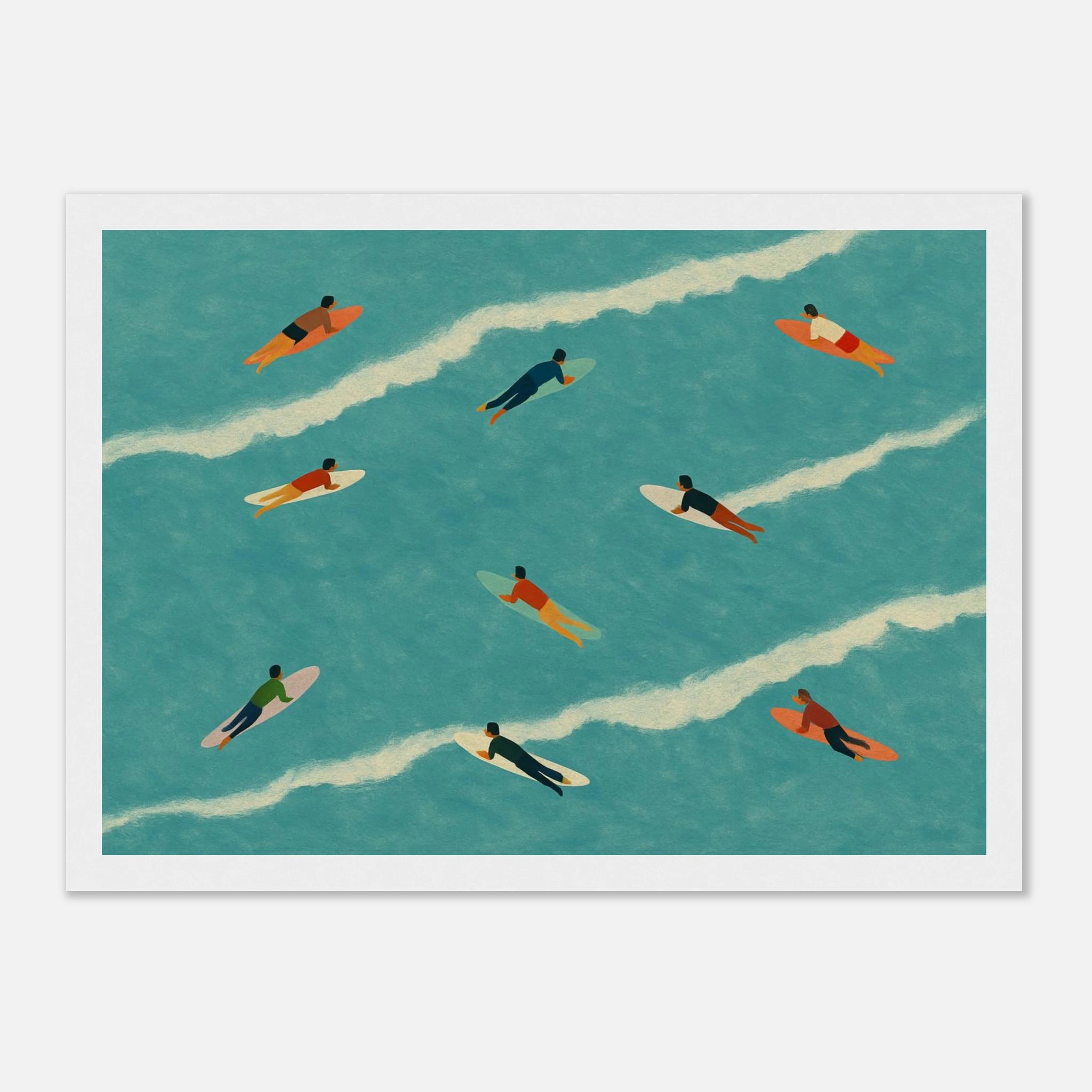 White frame 21x29.7 cm 8x12" - “The Paddle Out” Print | Retro Surfer Wall Art - Play By Print