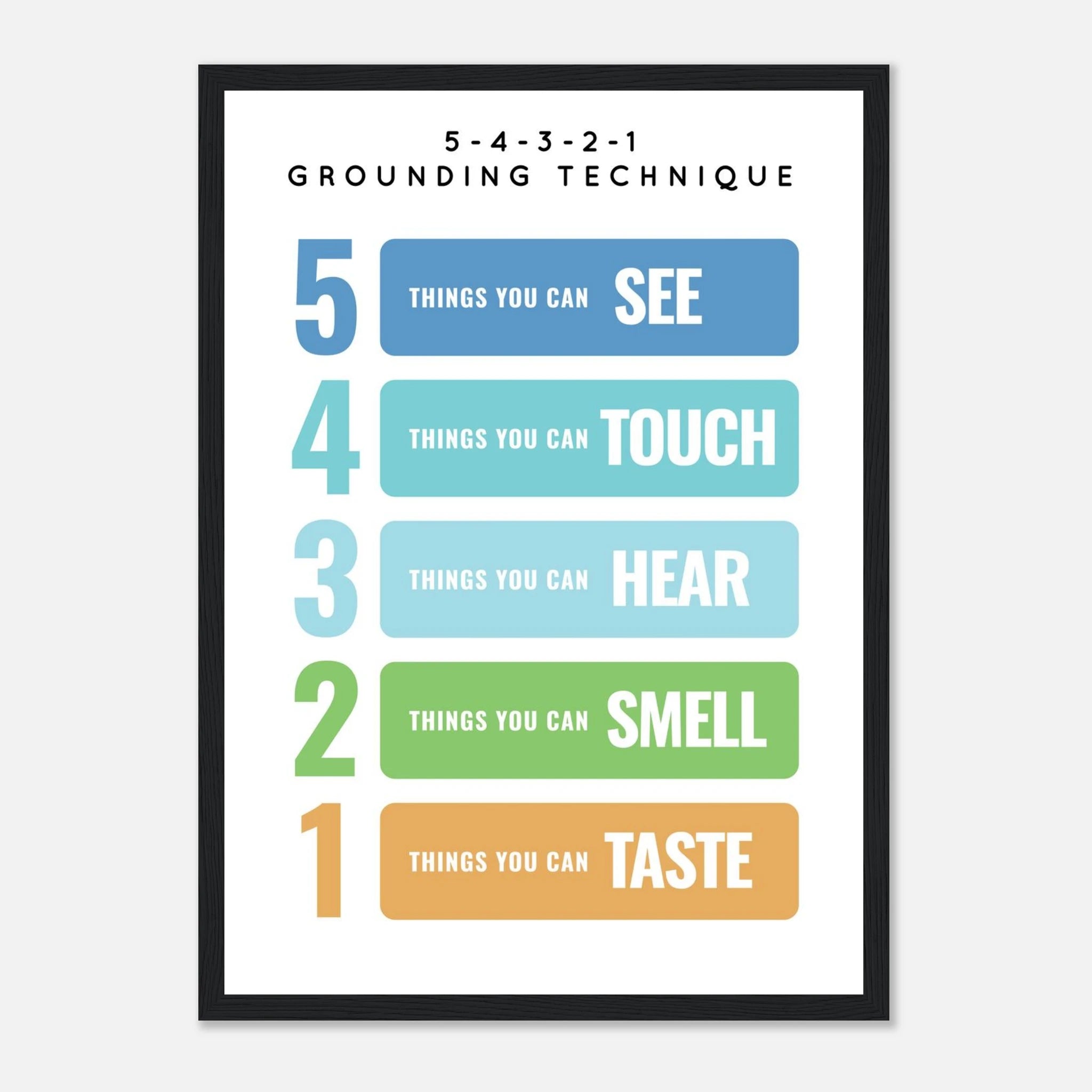 Black frame - 5-4-3-2-1 Grounding Technique Poster | Mindfulness & Anxiety Support for Kids - Elena