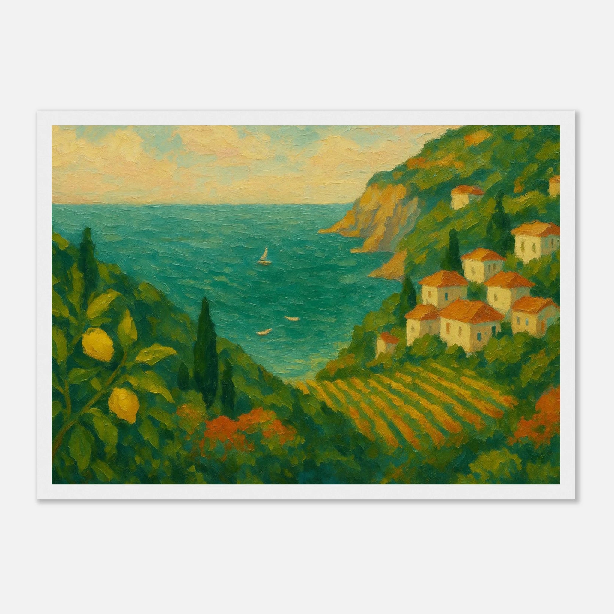 White frame A3 (29.7 x 42 cm) - “Lemon Coast Daydream” | Amalfi-Inspired Coastal - Play By Print