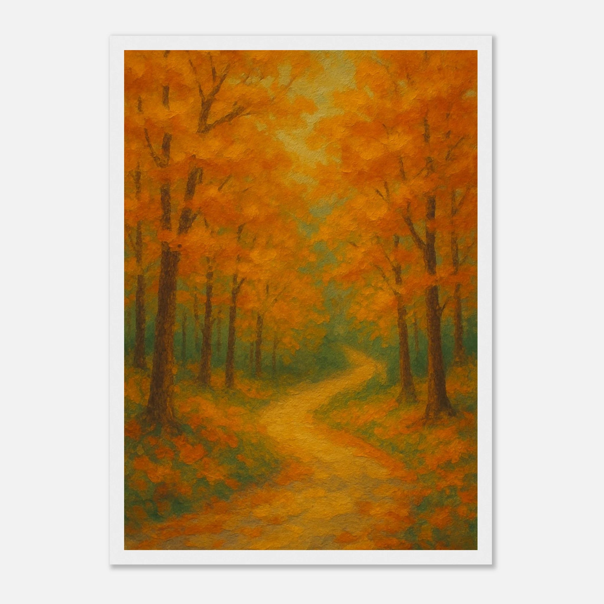 White frame A3 (29.7 x 42 cm) - Golden Autumn Pathway Wall Art | Tranquil Woodland - Play By Print