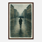 Dark wood frame 30x45 cm 12x18″ - Rainy City Walk – Gouache-Style Art Print - Play By Print