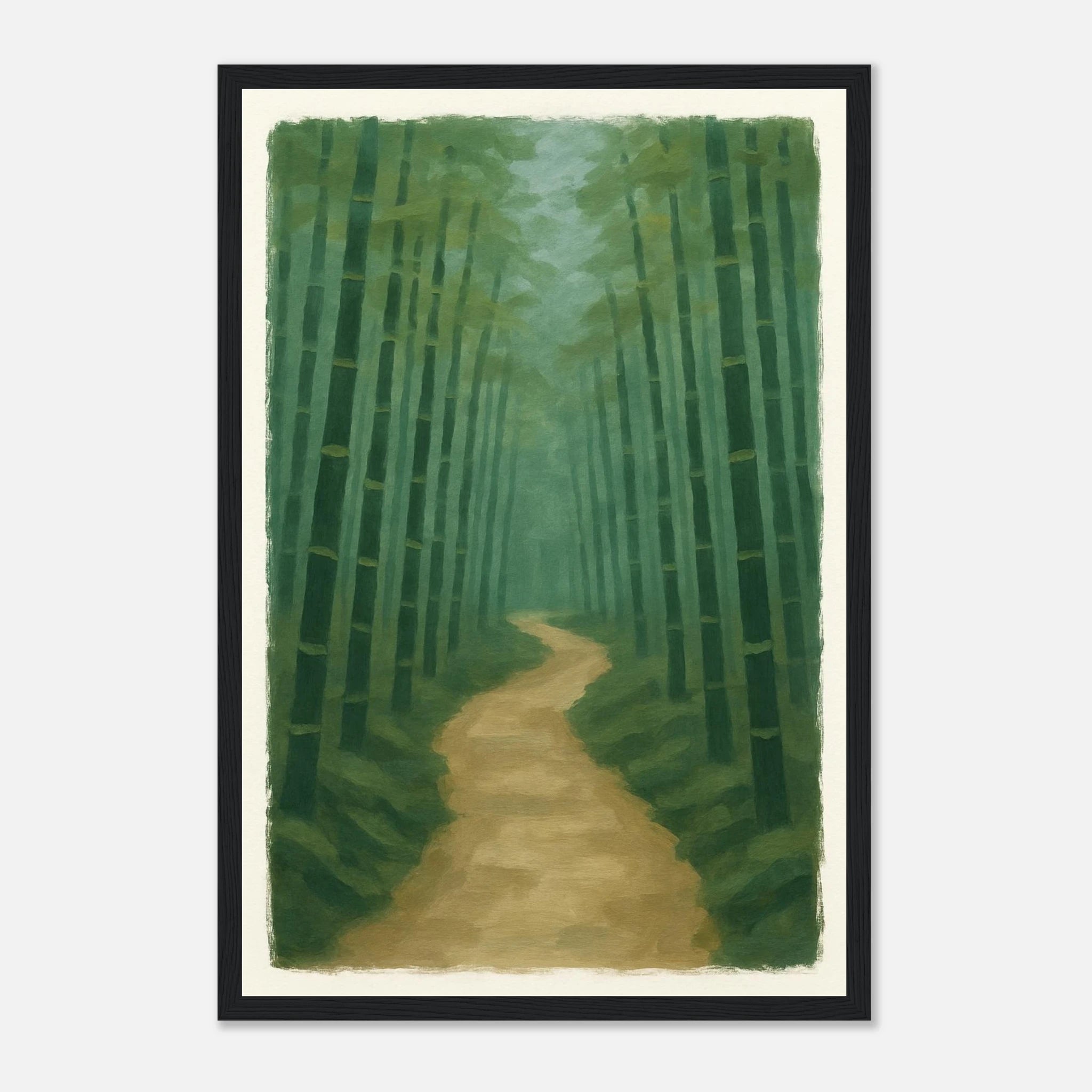 Black frame 30x45 cm 12x18″ - Bamboo Forest Path – Gouache Landscape Art Print - Play By Print