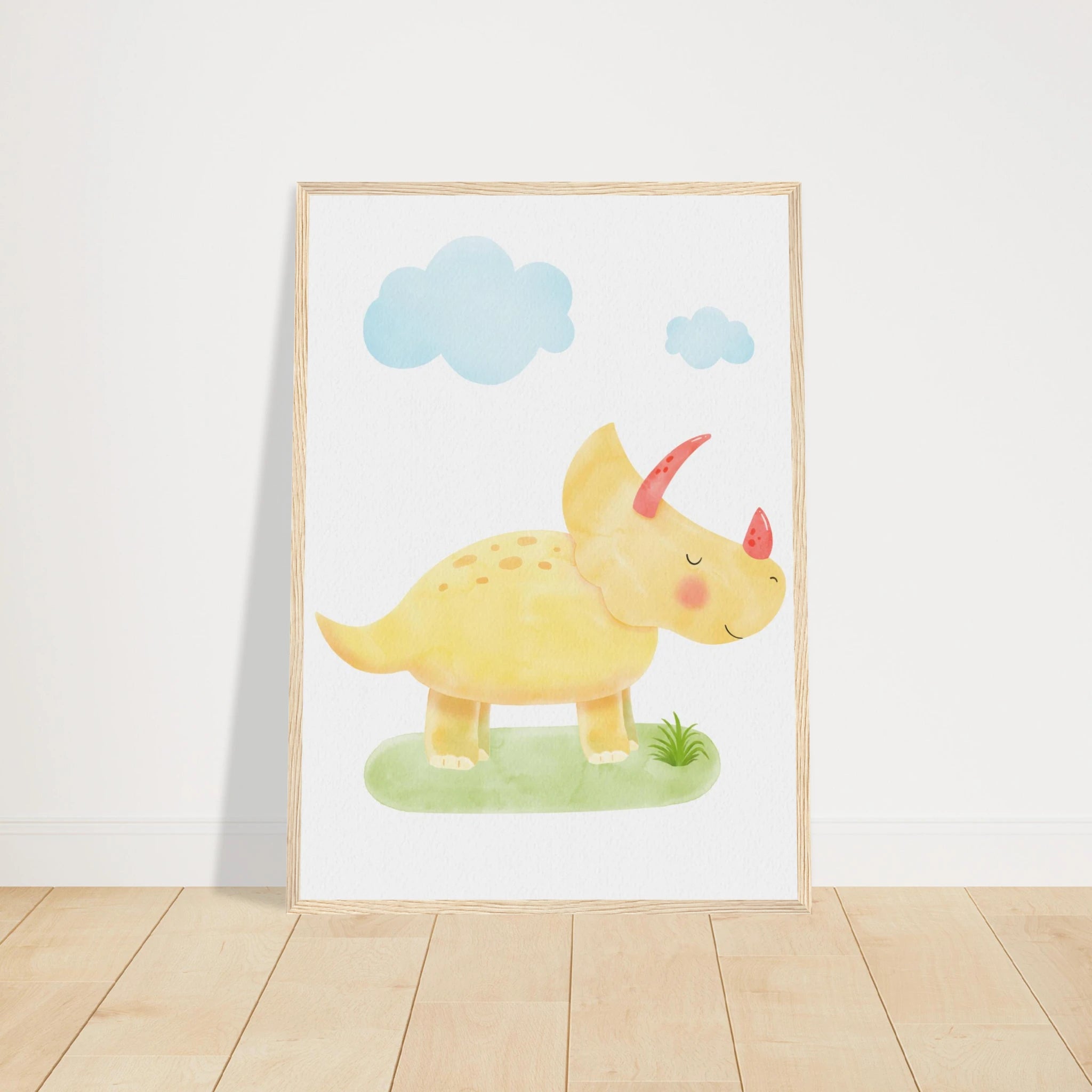 # all-groups - Yellow Dinosaur Nursery Print | Cute Triceratops Wall Art for Kids - Iris