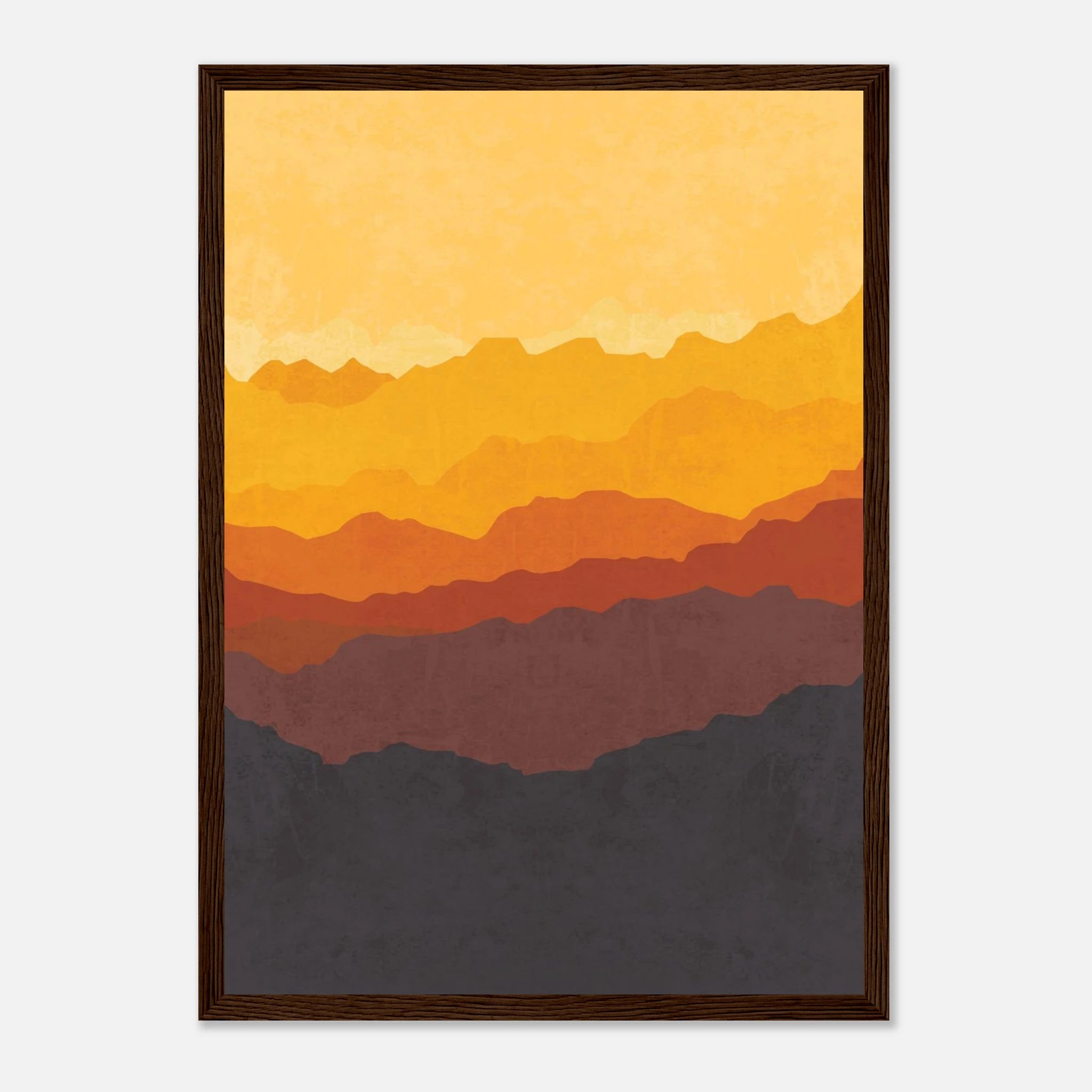Dark wood frame - Golden Peaks – Warm Sunset Mountain Landscape Wall Art - Daisy