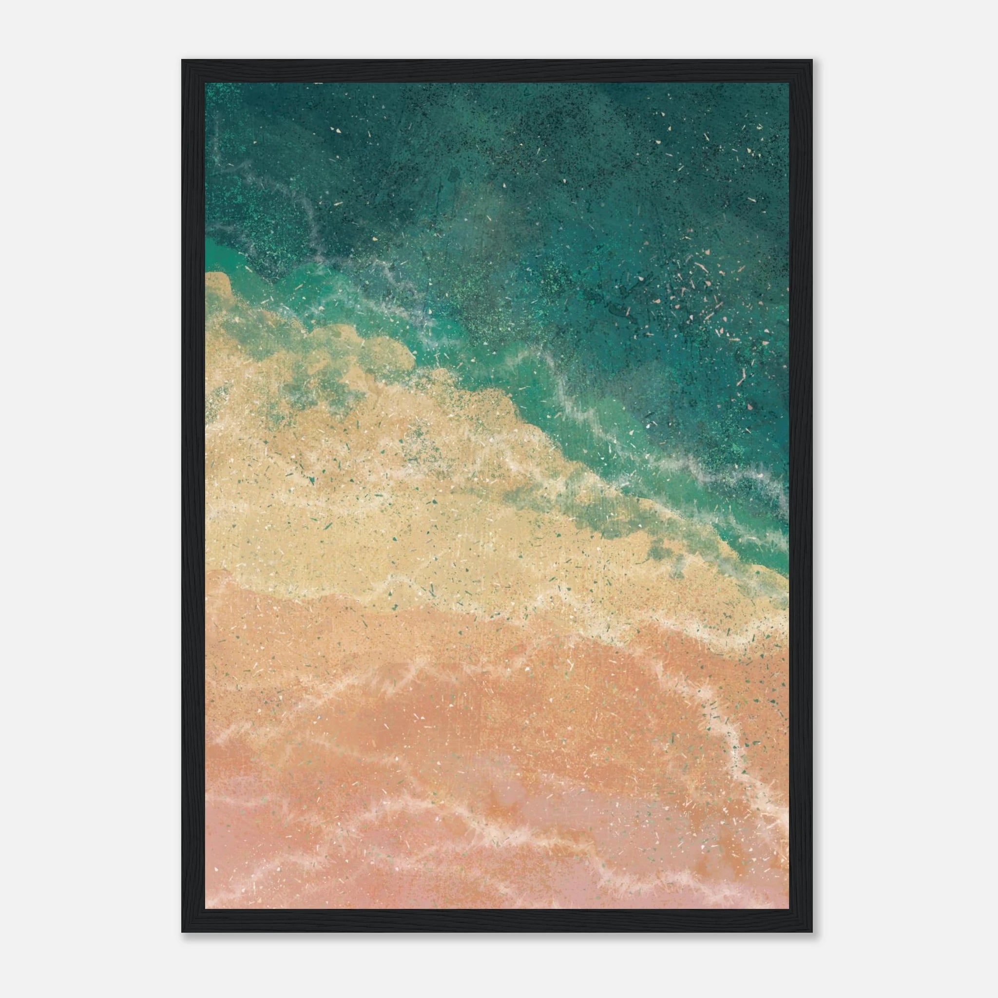 Black frame - Golden Shoreline – Textured Coastal Abstract Print in Teal & Sand - Daisy