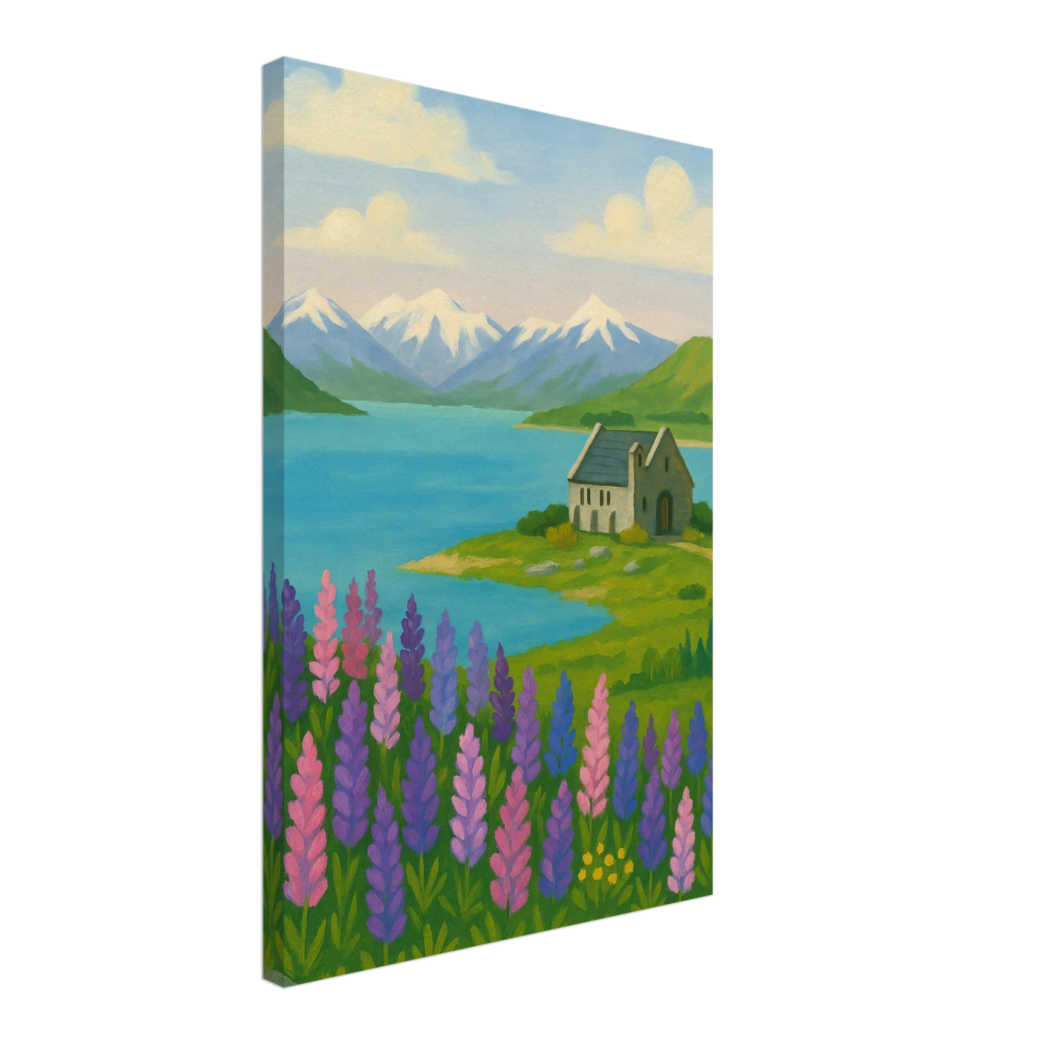 Canvas 40x60 cm 16x24″ - Lake Tekapo Lupins & Church – New Zealand Landscape Canvas Wall Art - Play By Print
