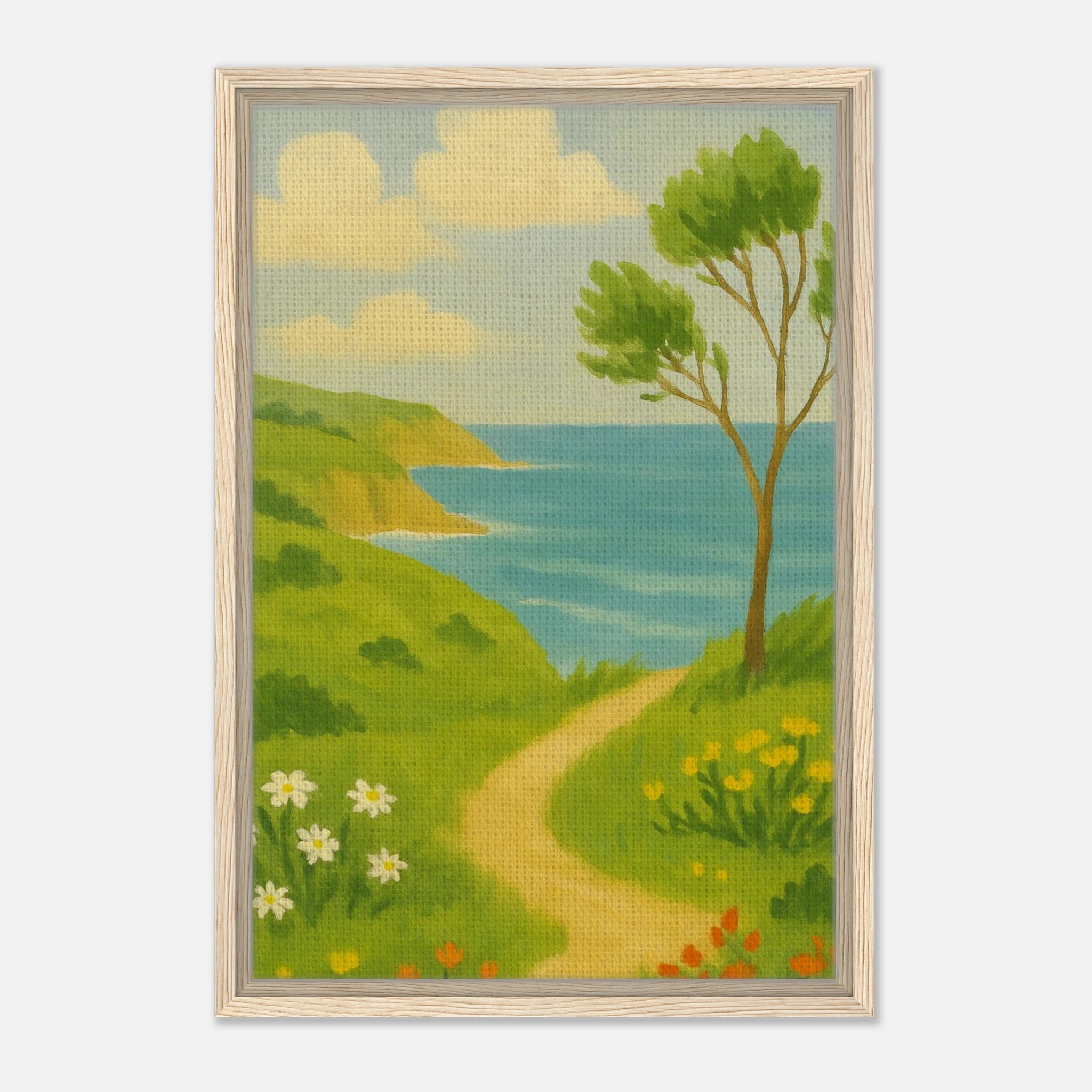 Wood frame 40x60 cm 16x24″ - Windy Coastal Walking Path Canvas Wall Art - Play By Print