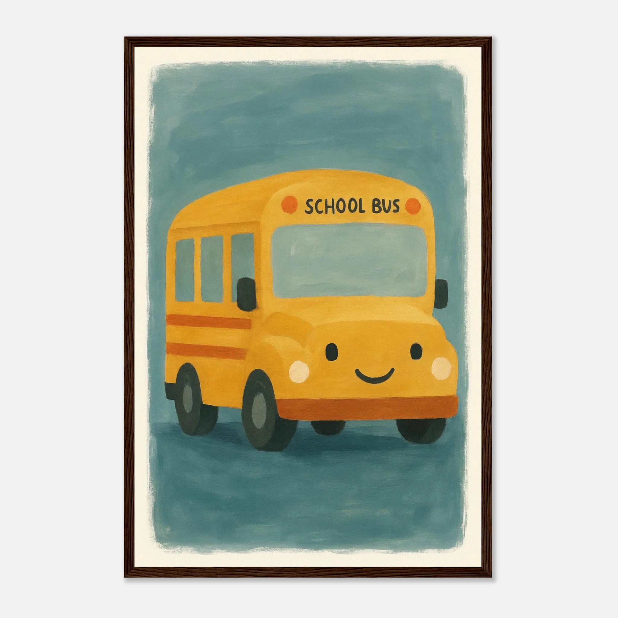 Dark wood frame 40x60 cm 16x24″ - Happy School Bus – Whimsical Nursery Art Print - Play By Print